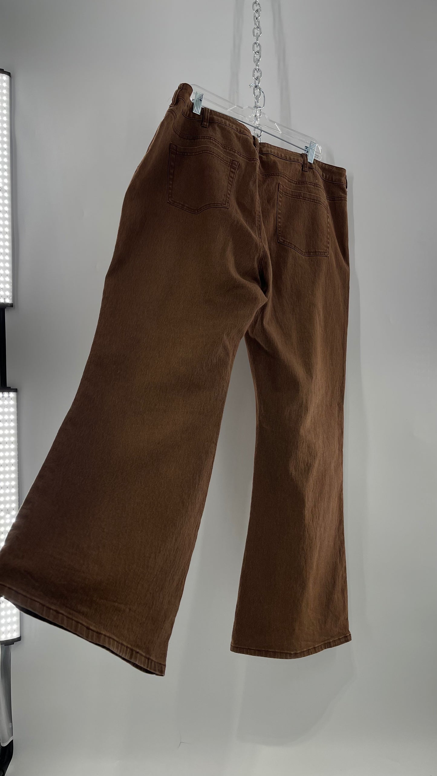Vintage Midnight Velvet Embroidered + Beaded Brown Flares (18W)