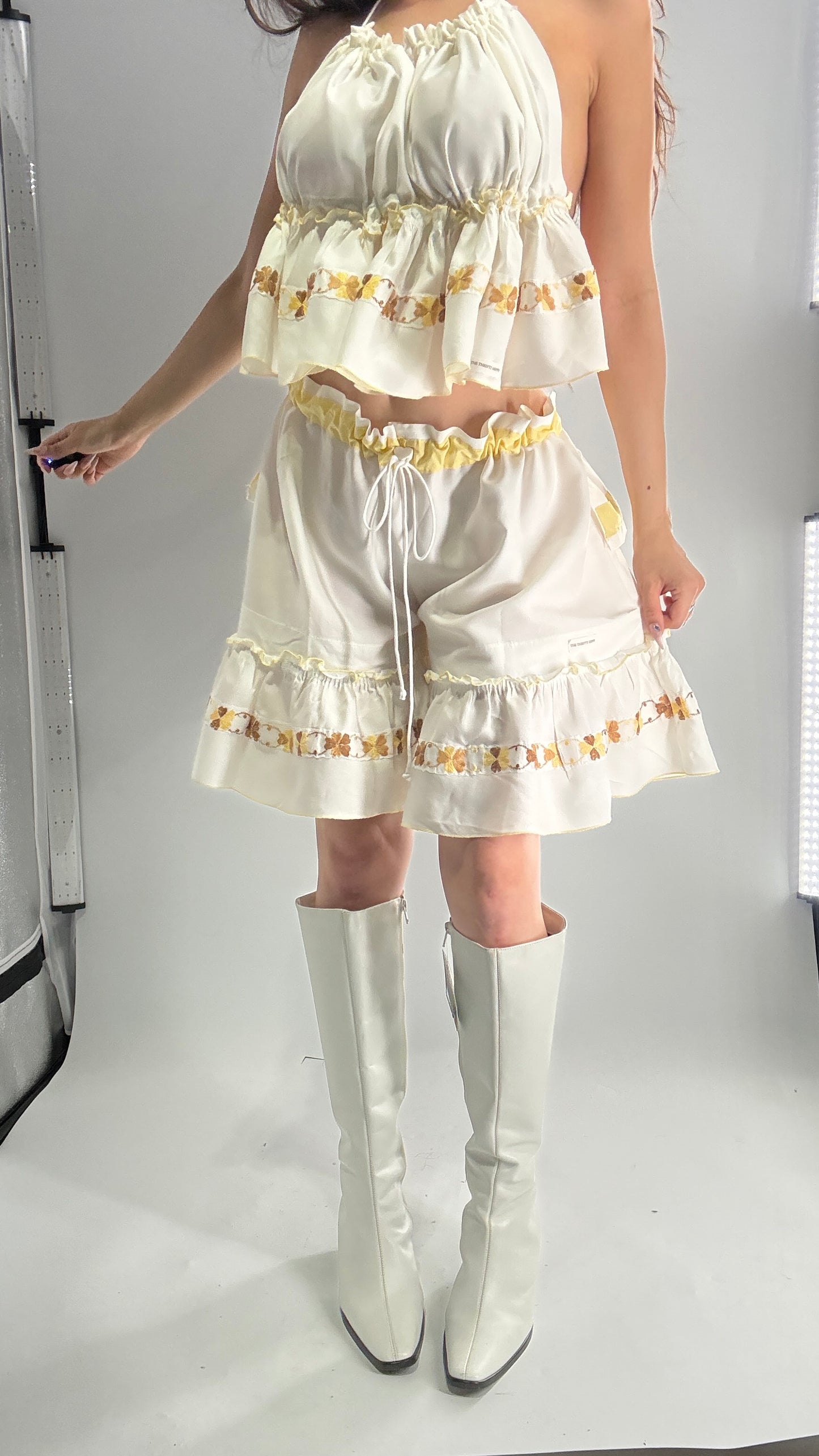 Vintage Handmade Heavily Embroidered Play Set with Sailor Style Ruffled Bum (XS-XL)