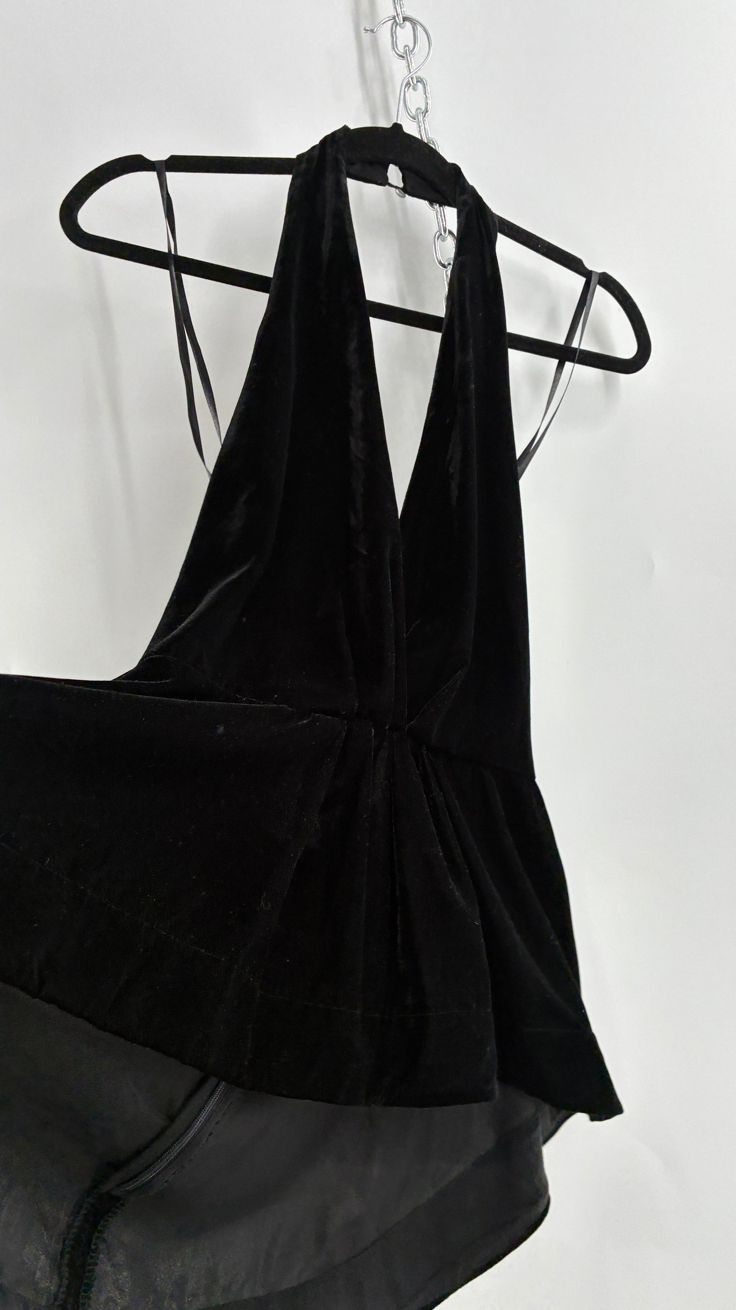Free People Black Velvet Backless Halter (Small)