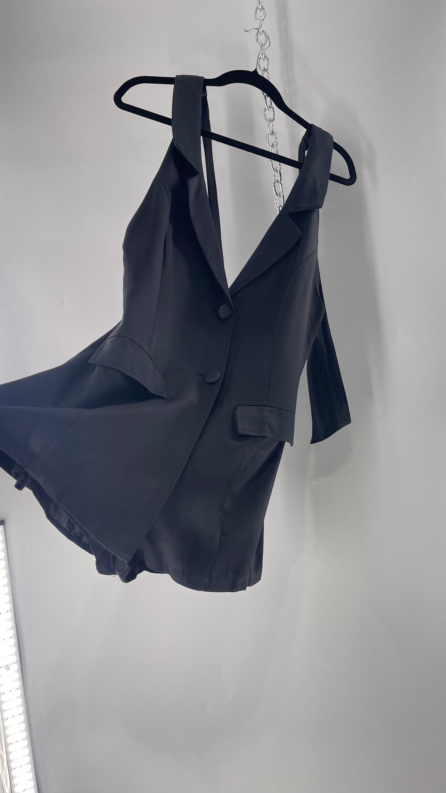 Free People Black Blazer Tuxedo Sleeveless Romper Jumpsuit (S)