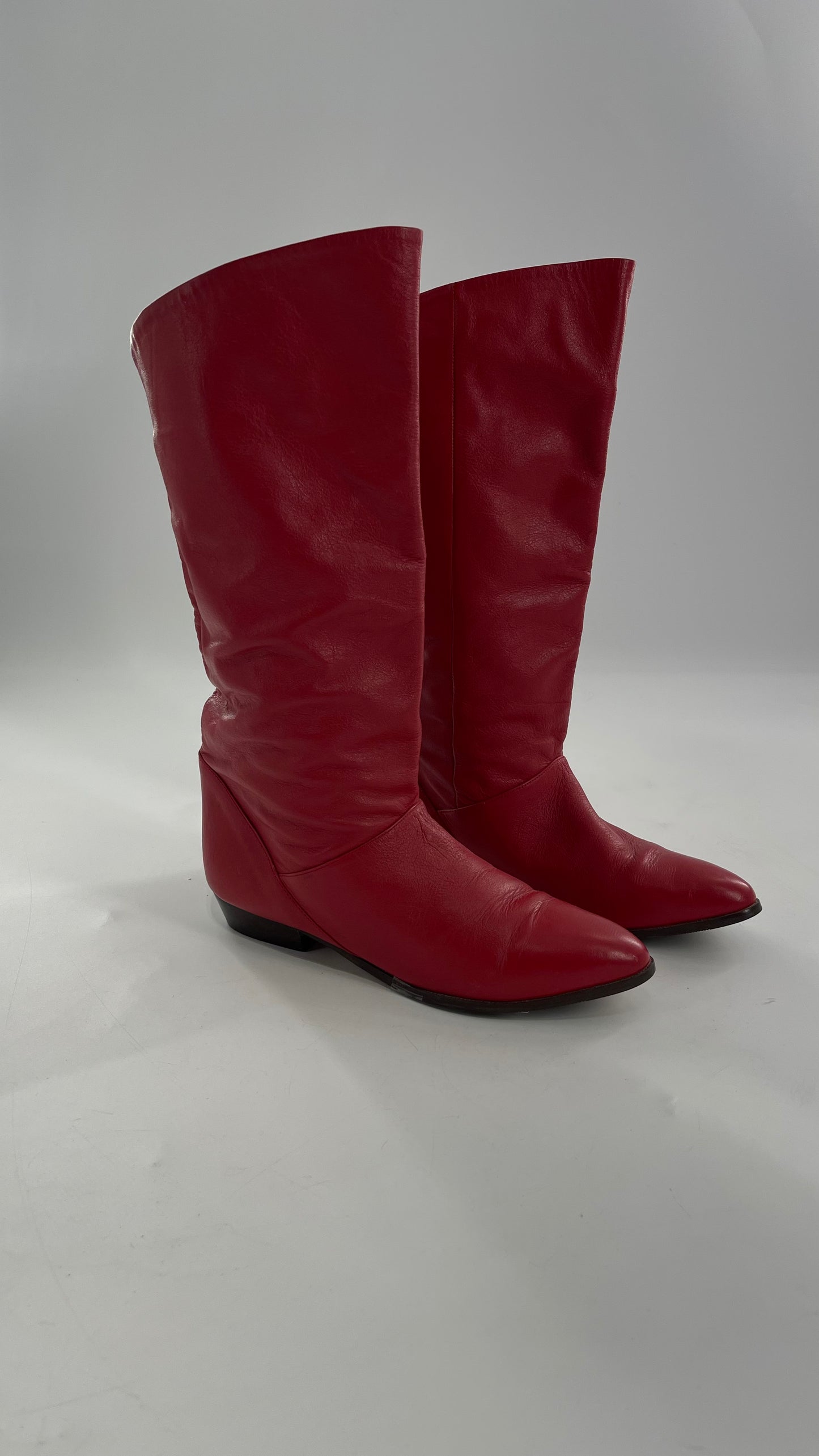 Vintage 1980s Red Argentinian Leather Pointed Toe Baggy Boots (8)