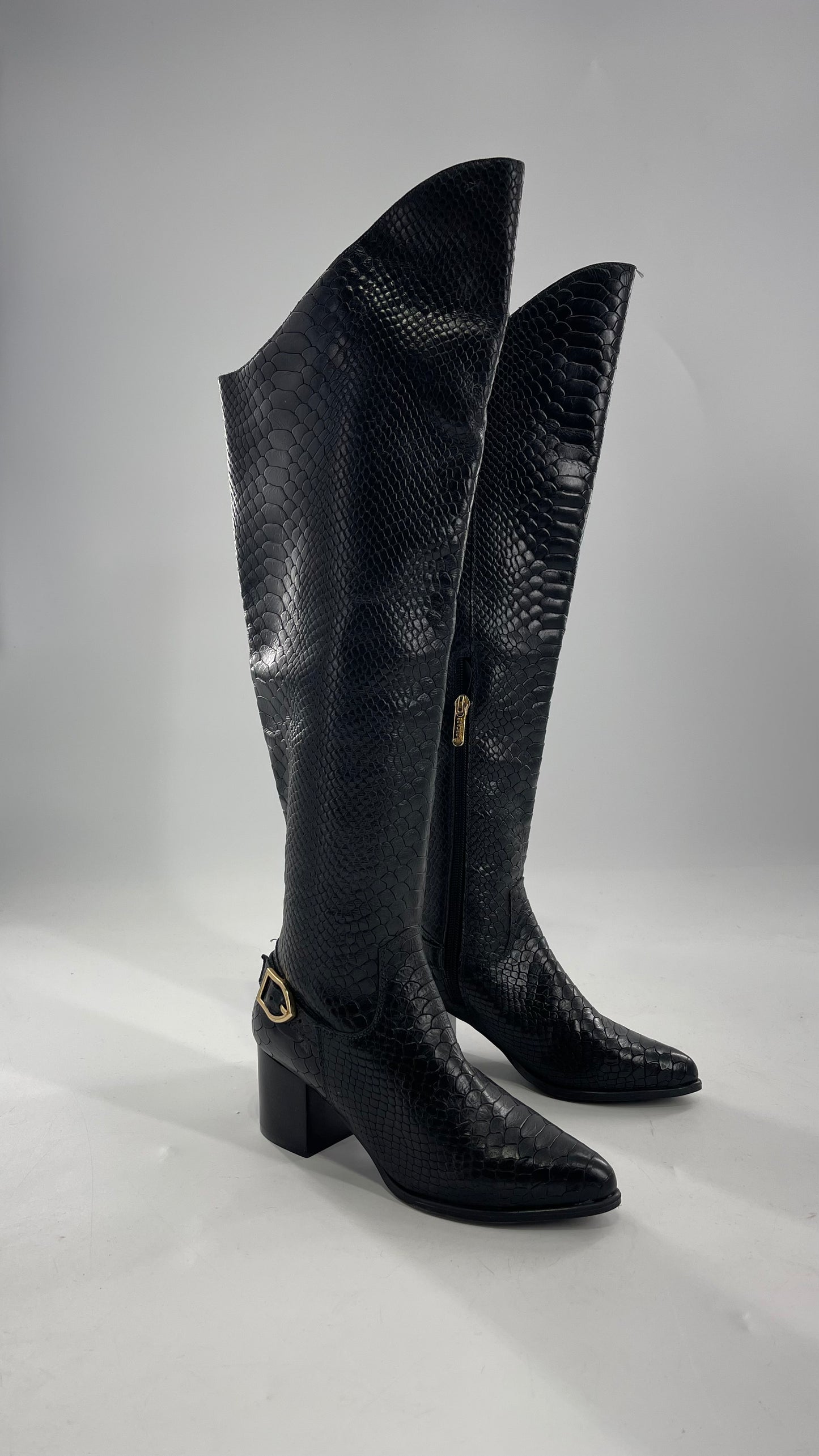 ORCADE Genuine Brazilian Leather Crocodile Embossed/Textured Knee High Boots (5)
