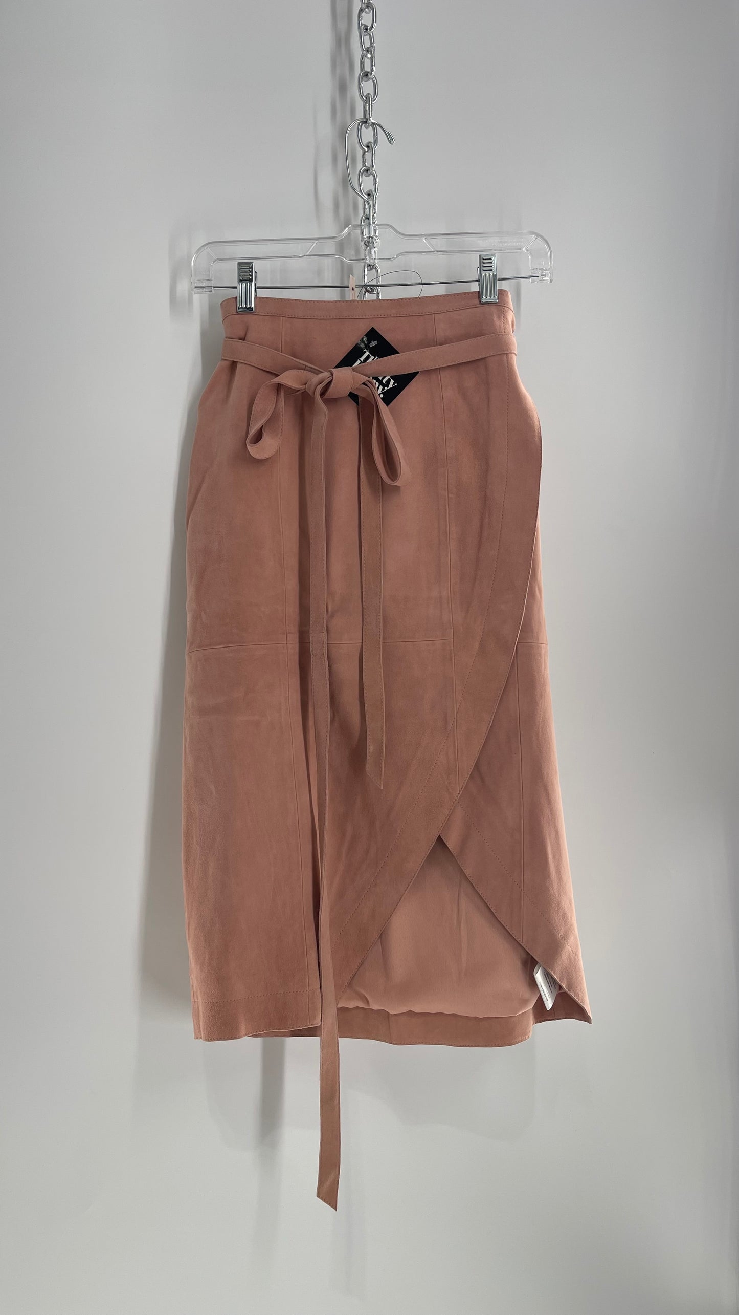 Free People Blush Genuine Suede Leather Tie Waist Long Skirt (2)