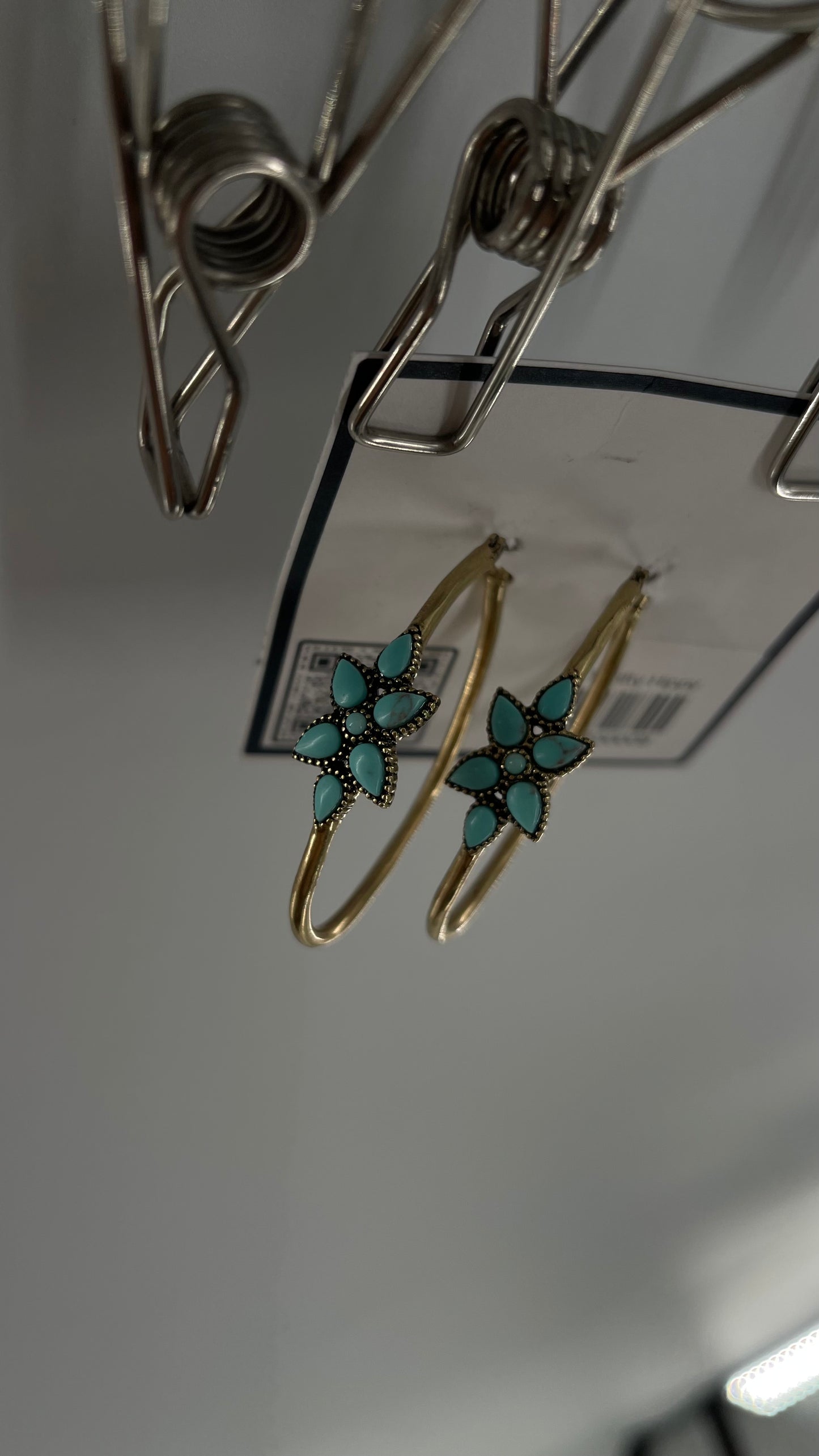 Free People Gold Metal Hoop Earring with Turquoise Stones