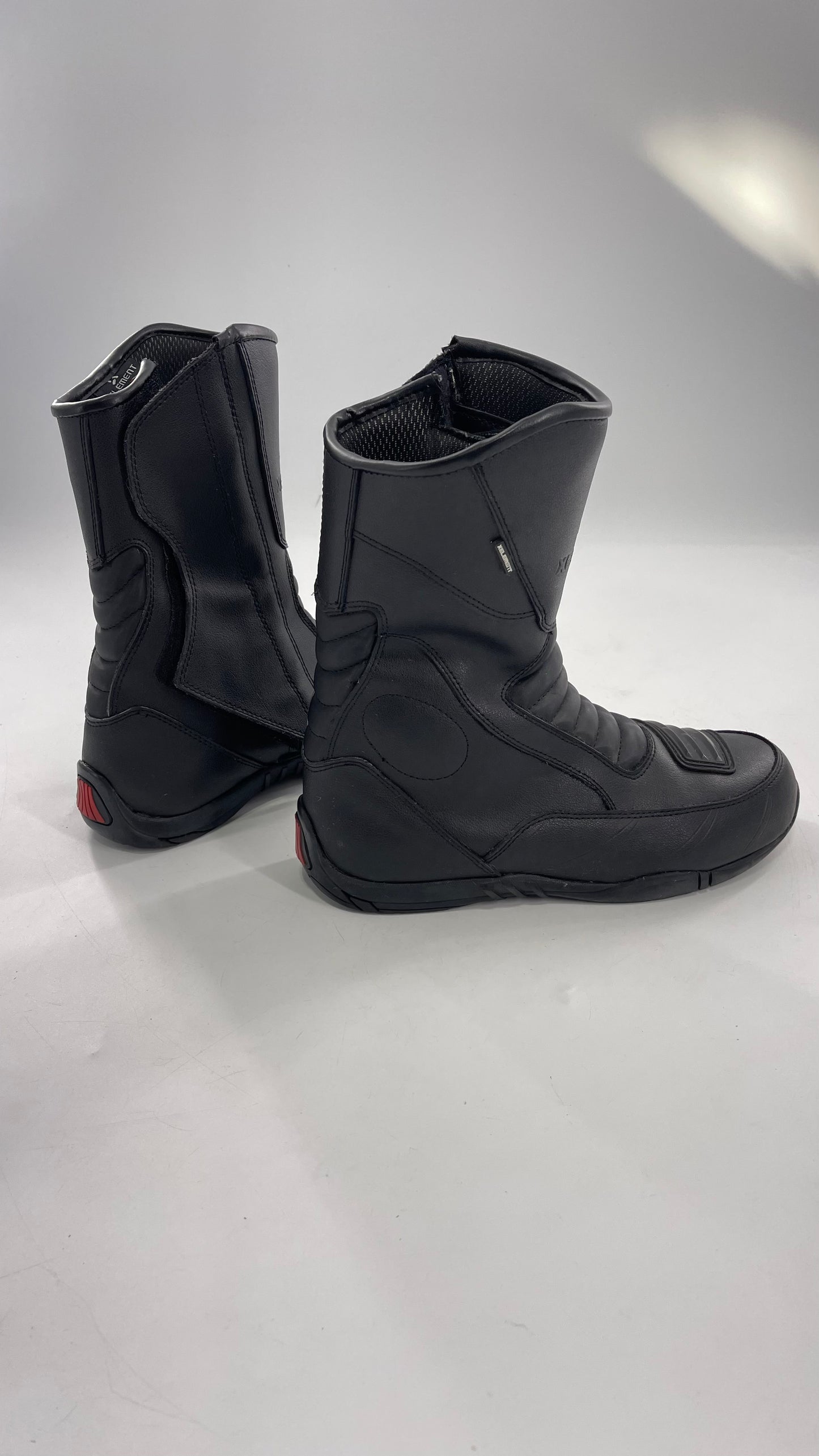 XELEMENT Black Leather Motorcycle Motocross Riding Boots (9.5)