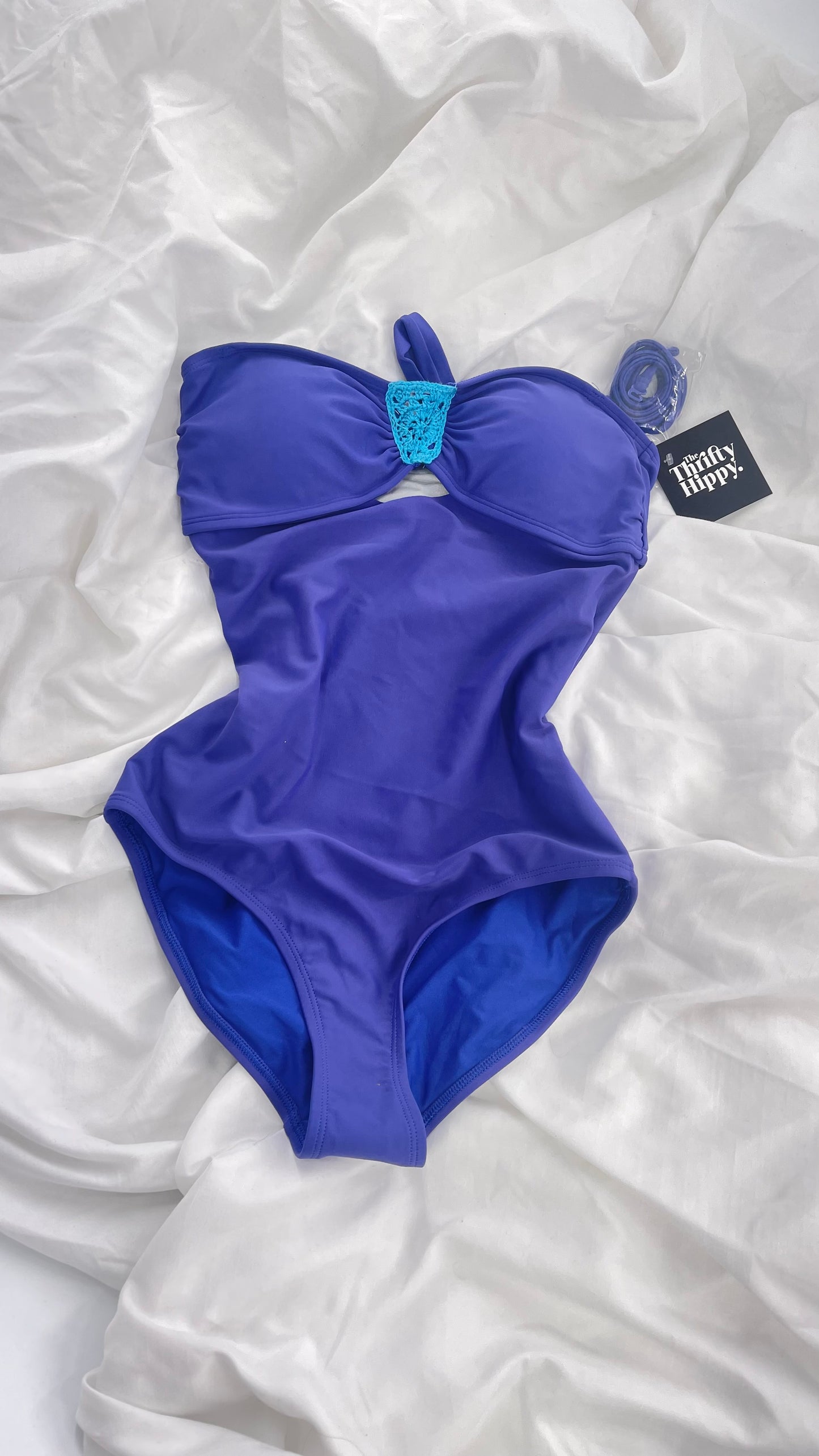 Aerie Purple/Blue One Piece Swimsuit with Crochet Bust and Open Back (Small)