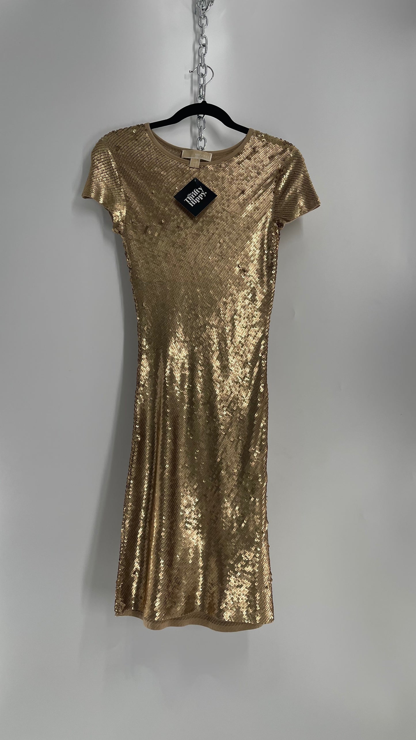 Michael Kors Sequin Party Gold Midi Dress (XXS)