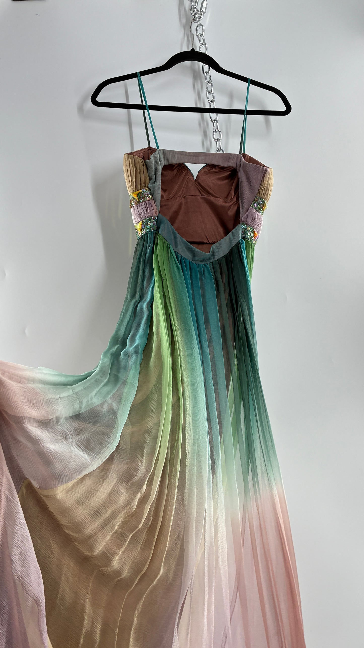 Vintage Dave & Johnny 100% Silk Ombré Bustier, Open Back Gown (5/XS/S)