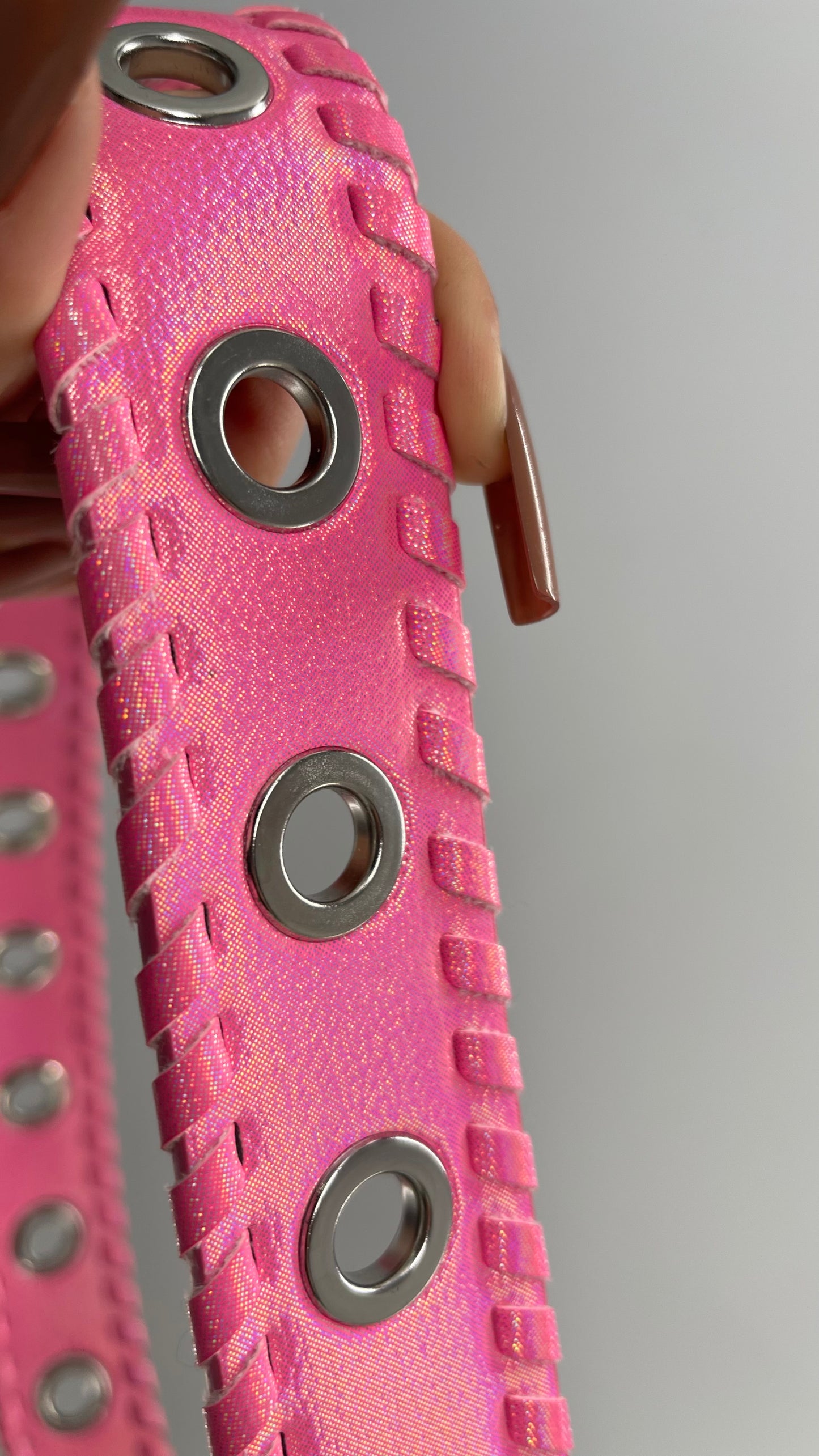 Urban Outfitters Iridescent Pink Belt with Exaggerated Grommets (Medium)