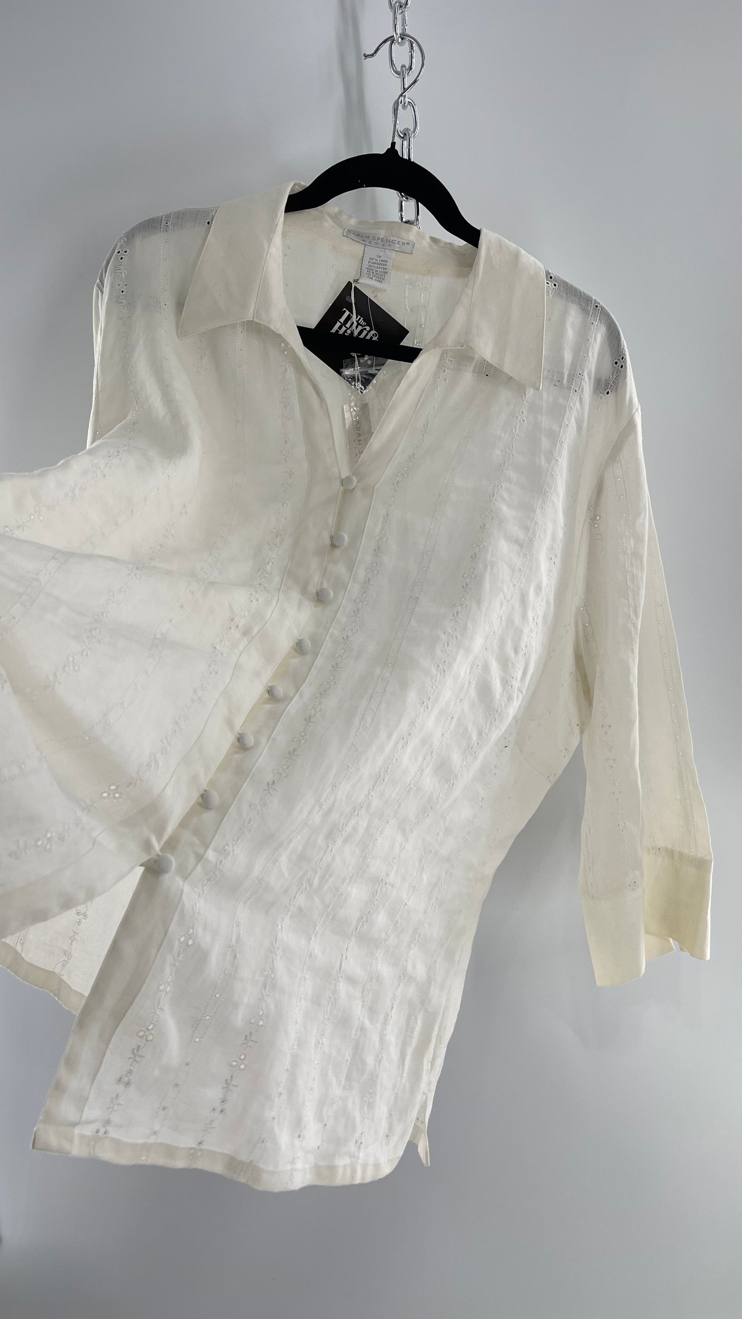 Sarah Spencer Off White 100% Embroidered Linen Blouse with Tags Attached (3X)