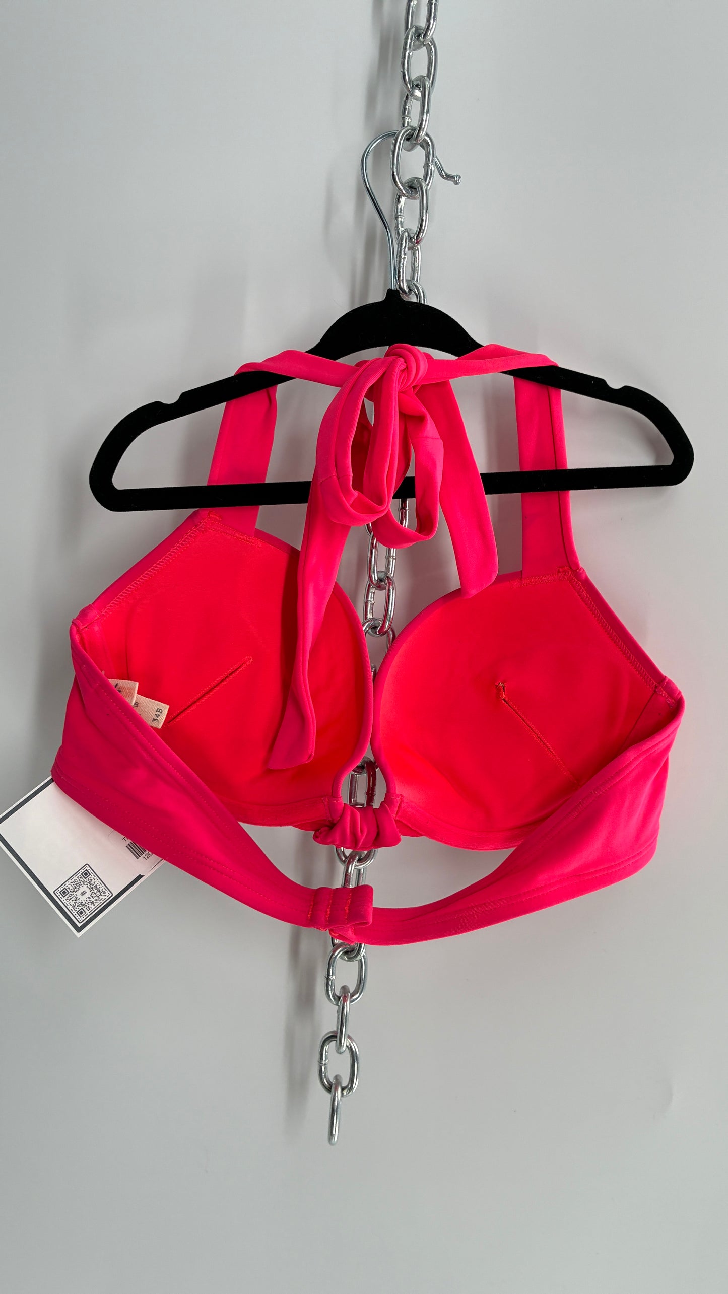 AERIE Hot Pink Underwire Halter Bikini Top (34B)