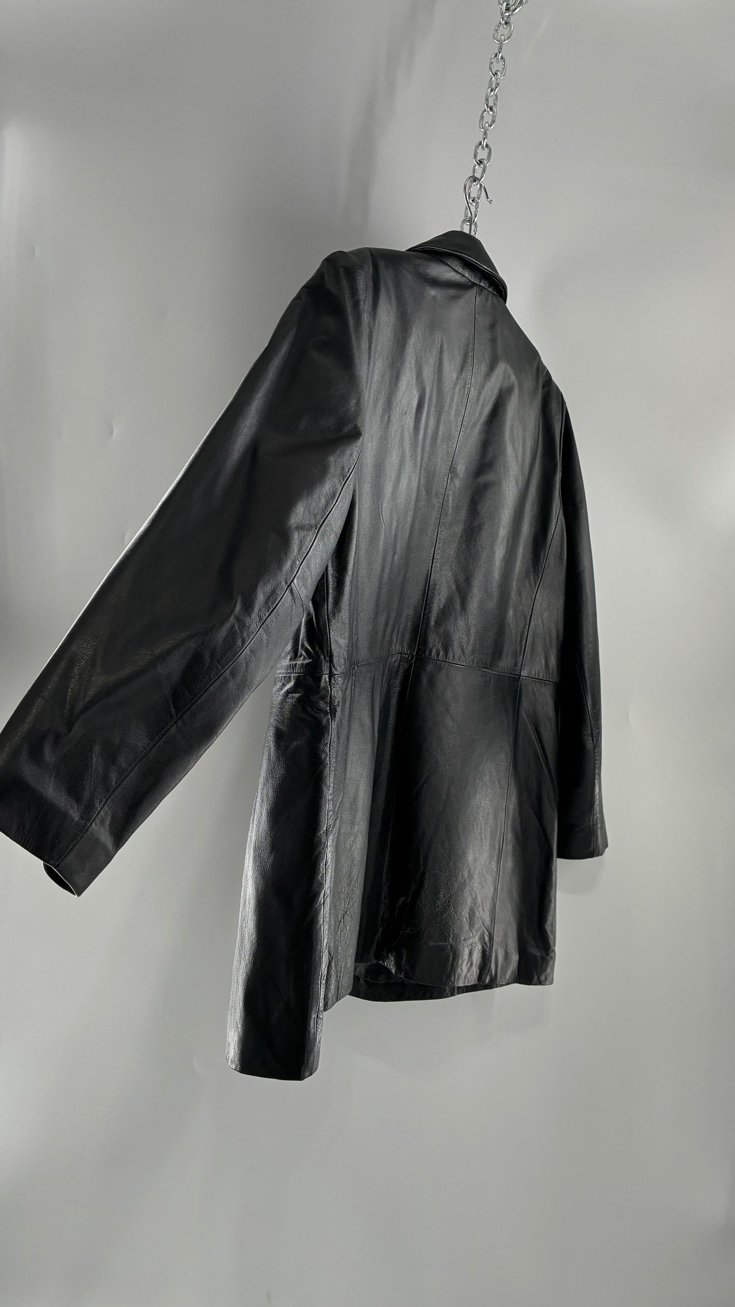 Vintage KATHY IRELAND Black Leather Jacket with Quilted Lining (Large)