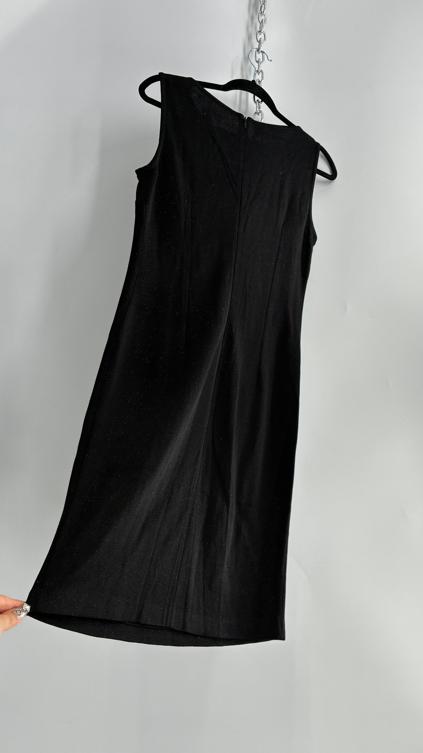 Vintage ST JOHN Black Metallic Wool Knit Dress with Silk Blend Lining and Rhinestone Embellishments (6)