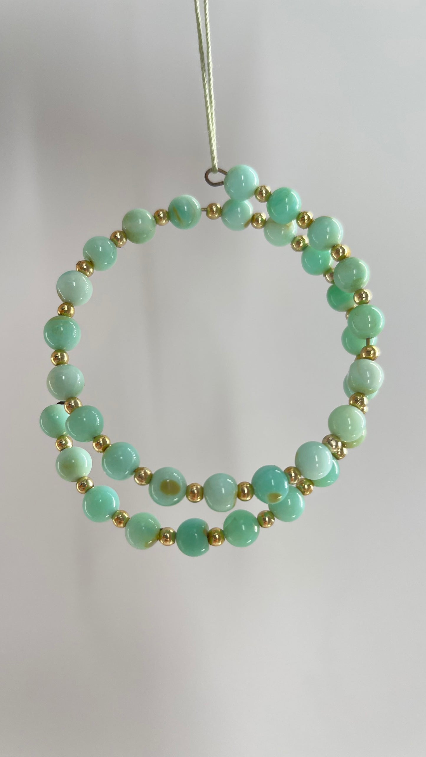 Vintage Blue Peruvian Opal Beads and Faux Gold Spacer Bangle
