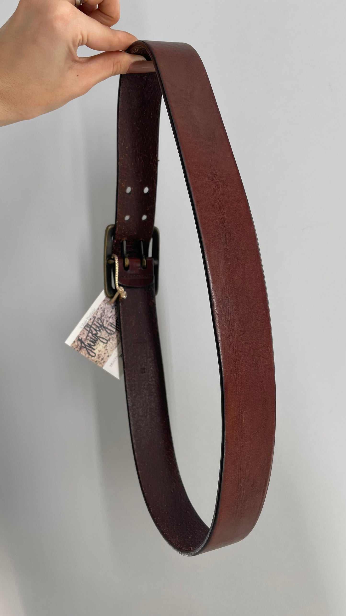 Vintage Ralph Lauren Genuine Brown Leather Belt With Brass Buckle (Medium)
