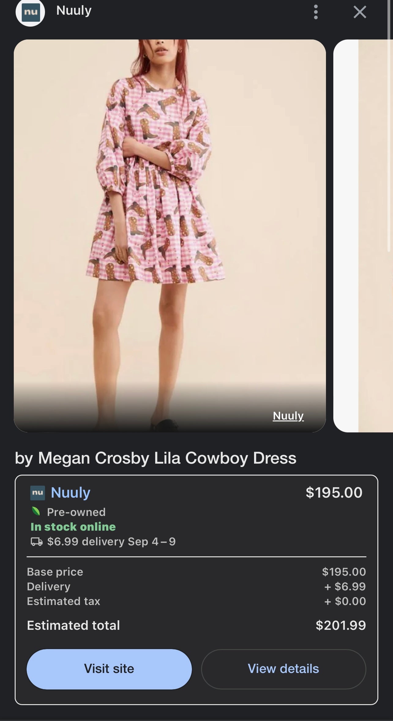 Megan Crosby Lila Plaid Mini Dress with Exaggerated Puff Sleeve and Cow Boy Boot Pattern (XL)
