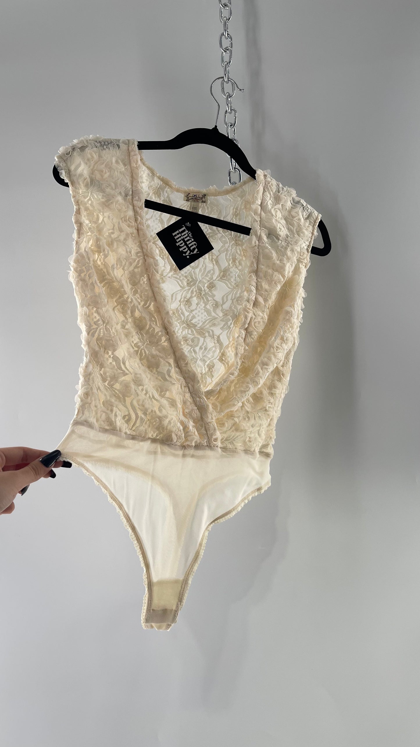 Intimately Free People White Shirt Sleeve Rosette Bodysuit (Small)