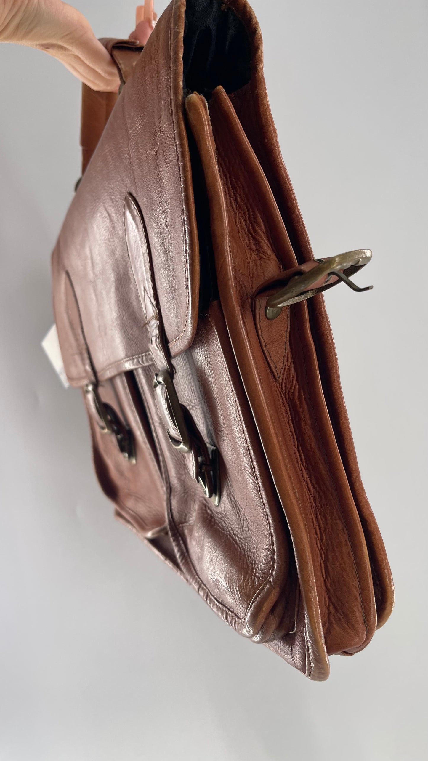 Vintage Cognac Brown Leather Briefcase
