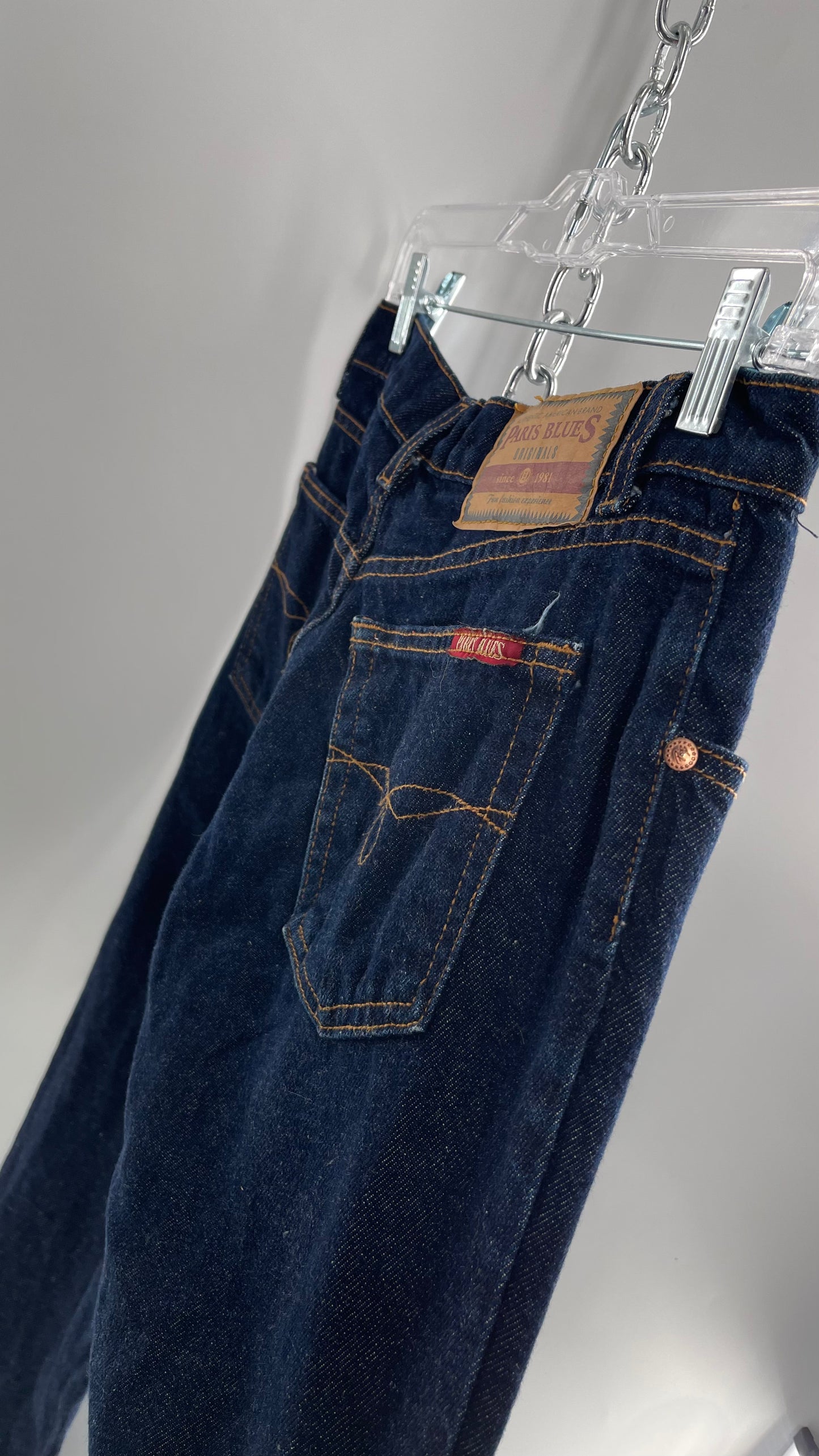 Vintage PARIS BLUES Dark Wash Kick Flare Denim Jeans(5)