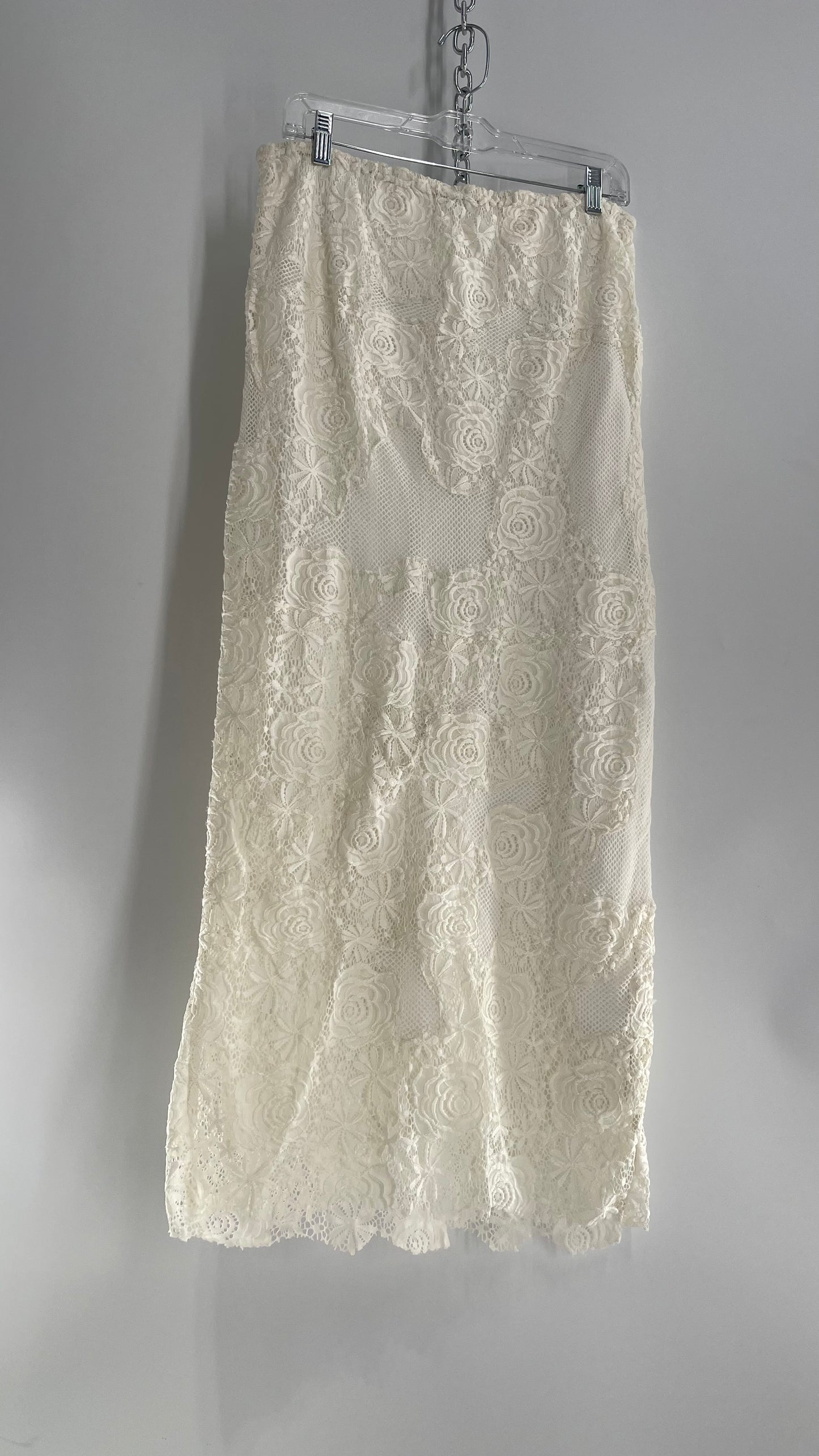 Free People White Mesh and Lace Long Skirt (Small)