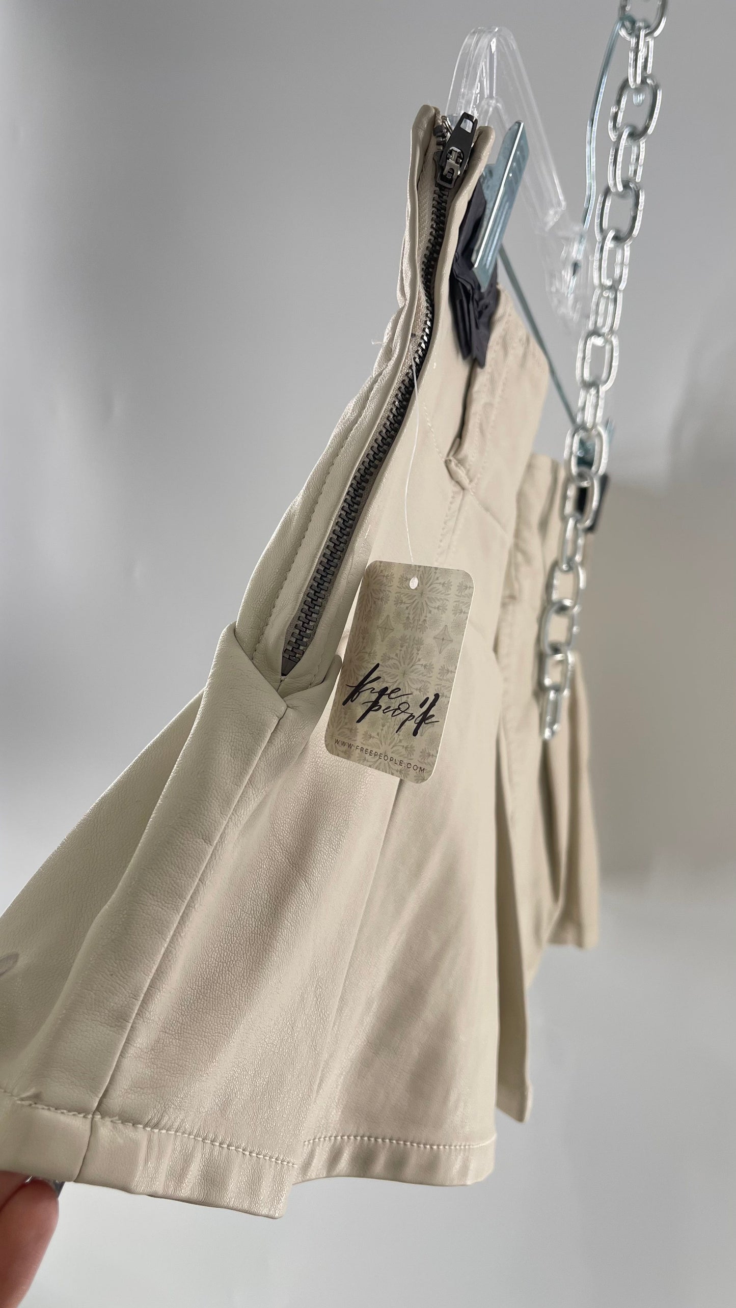 Free People Off White Pleated Vegan Leather Ultra Micro Mini Skirt with Hidden Built in Shorts (12)