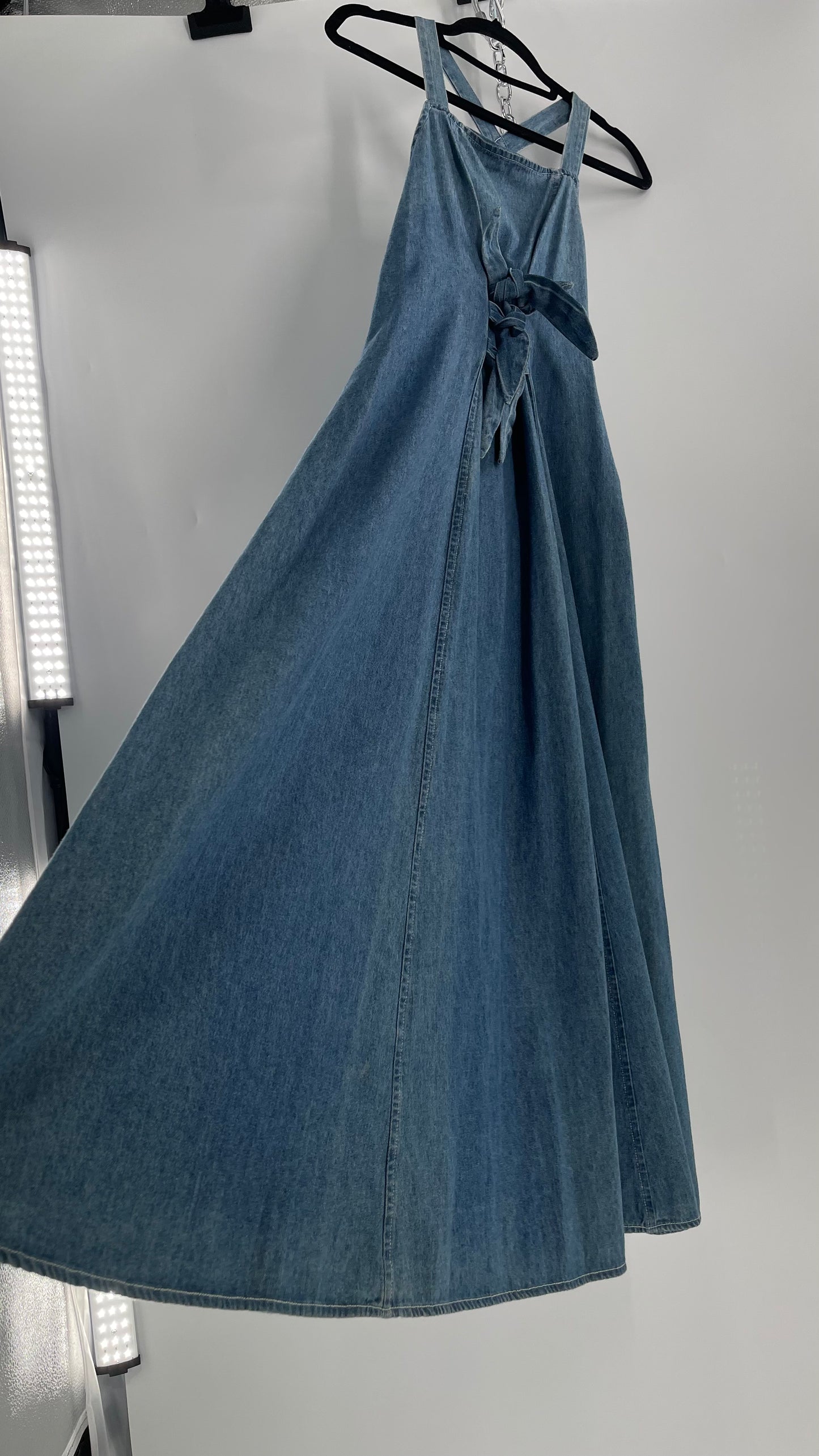 Vintage CDC Denim Triple Tie Bust Maxi Dress (6)