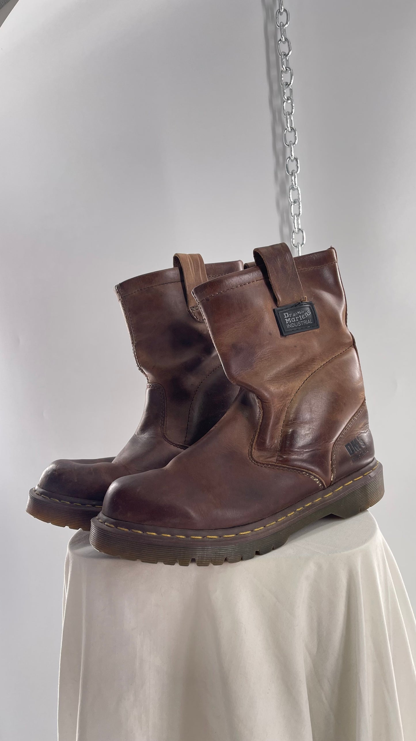 Vintage Brown Leather Industrial Dr. Martens Men’s Pull-On Boots (10)