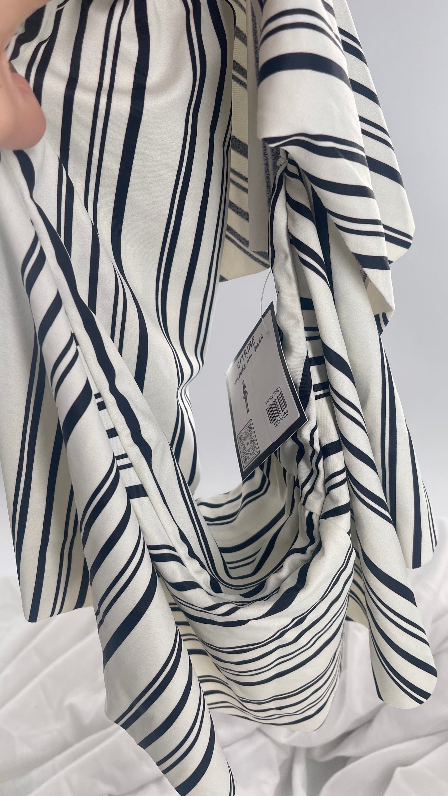 Anthropologie Citrine Made in Bali White/Black Striped Bandeau Swim Top with Ruffle (Small)