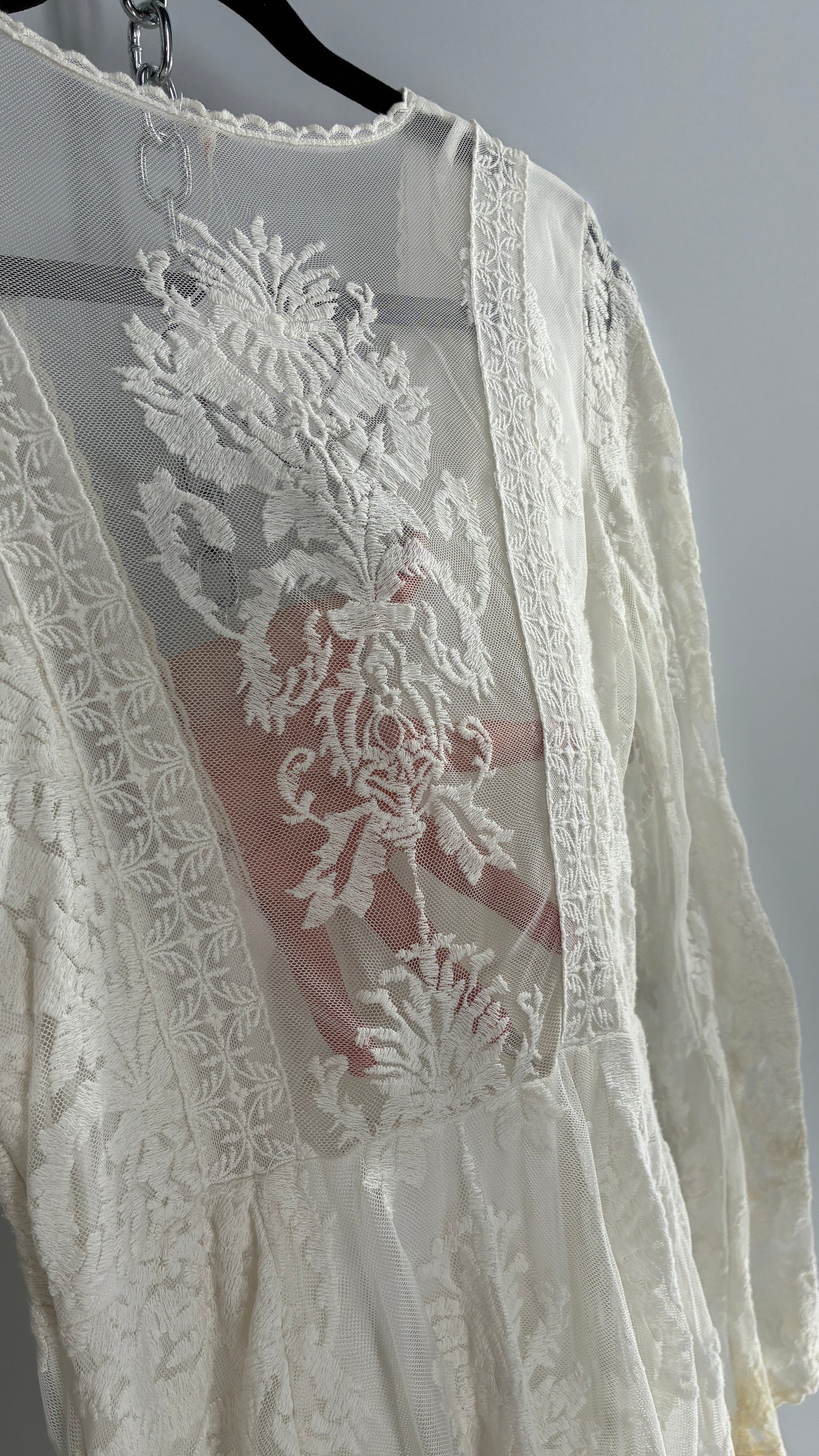 Free People White Lace All Over Embroidered Mini Dress with Sheer Back (4)