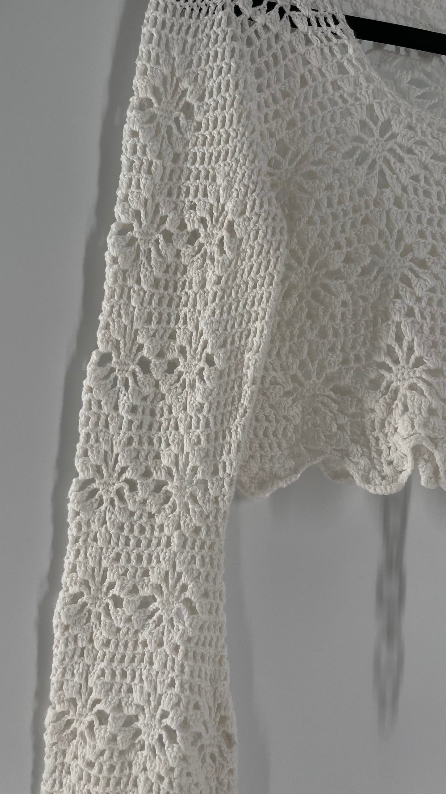 Vintage Tula Rosa Amaka White Crochet Cropped Long Sleeve (Small)