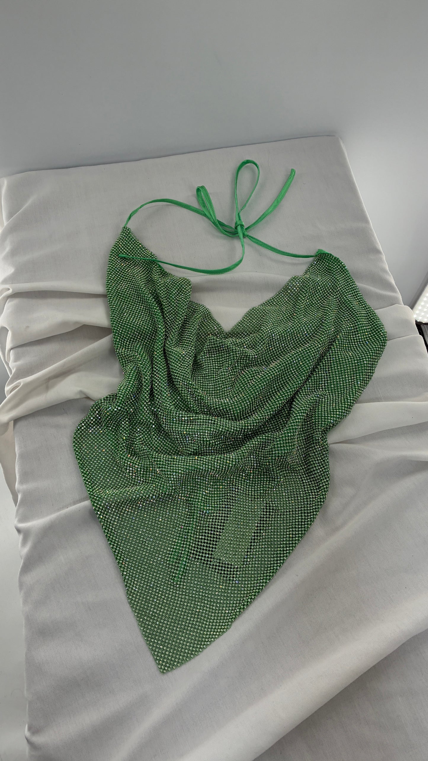 Fashion Nova Backless Green Backless Metal Mesh Halter with Tags Attached (Plus)