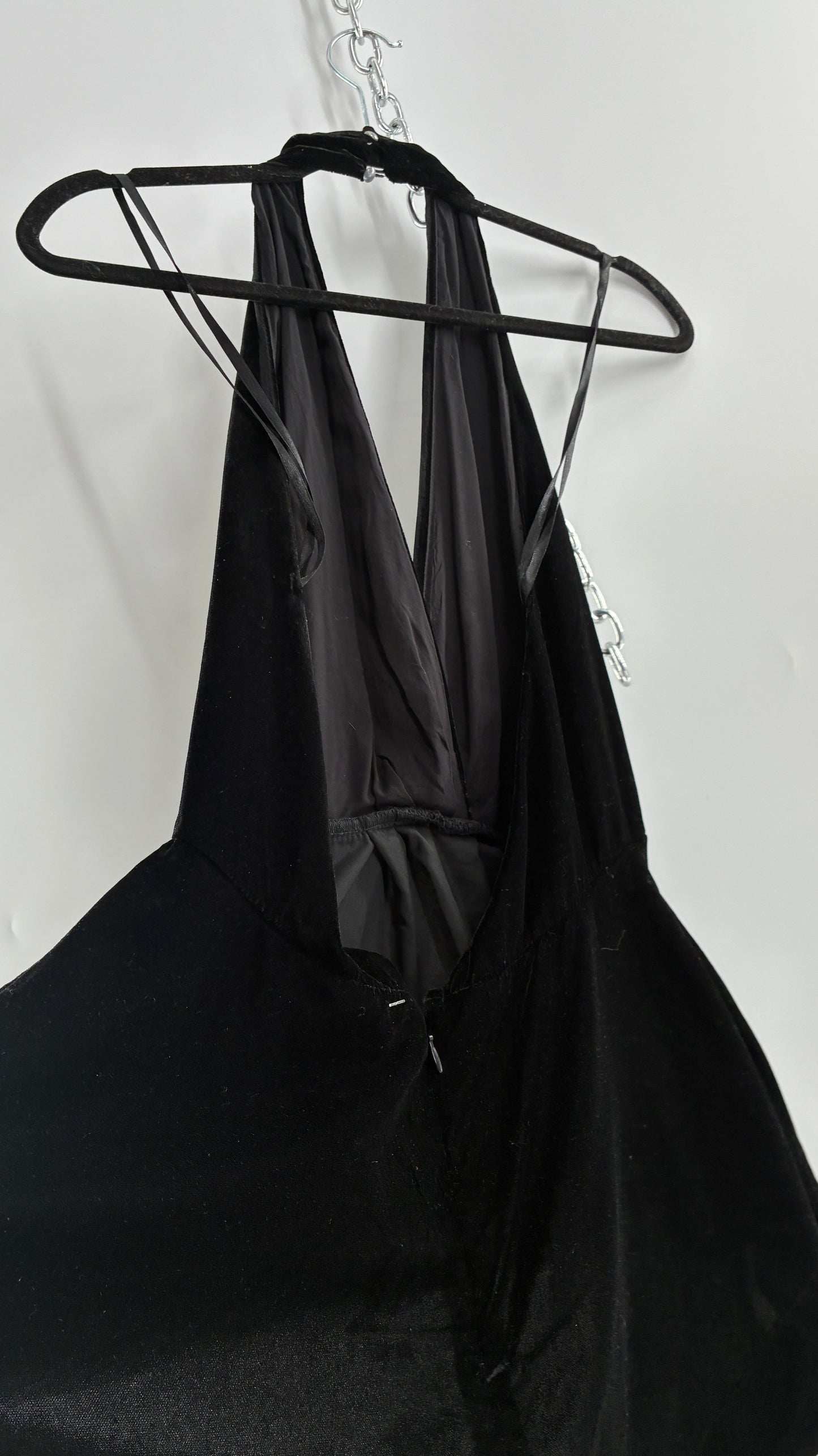 Free People Black Velvet Backless Halter (Small)