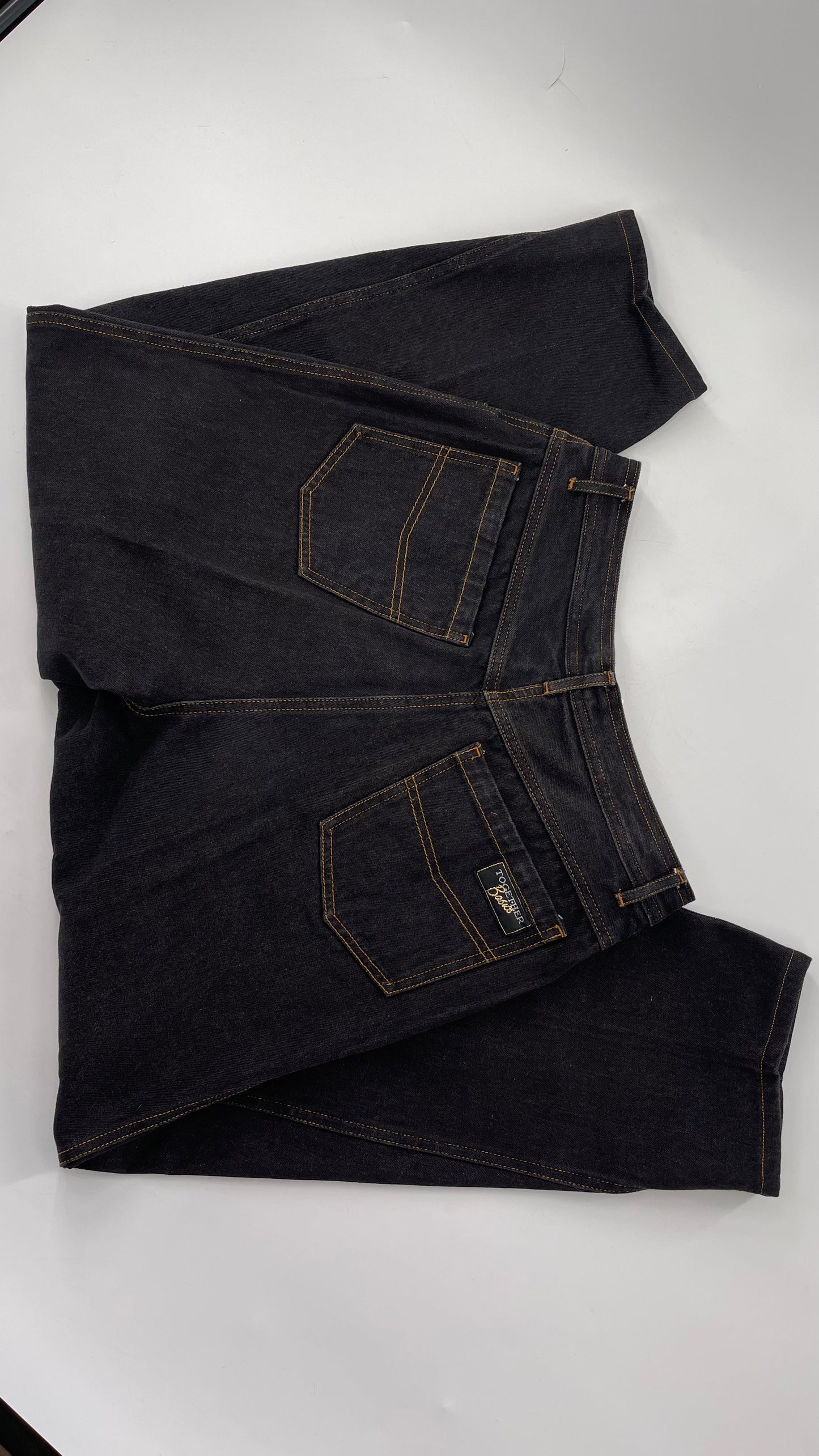 Vintage TOGETHER Basics Dark Gray 80s/90s Tapered, Pleated Waist Old School Embroidered Jeans (14)
