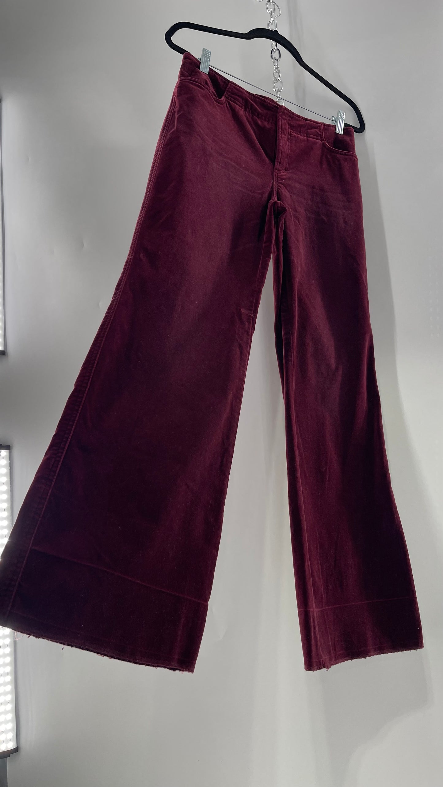 Vintage 90s Express Wine Toned Burgundy Velvet Low Rise Kickflares (7/8)