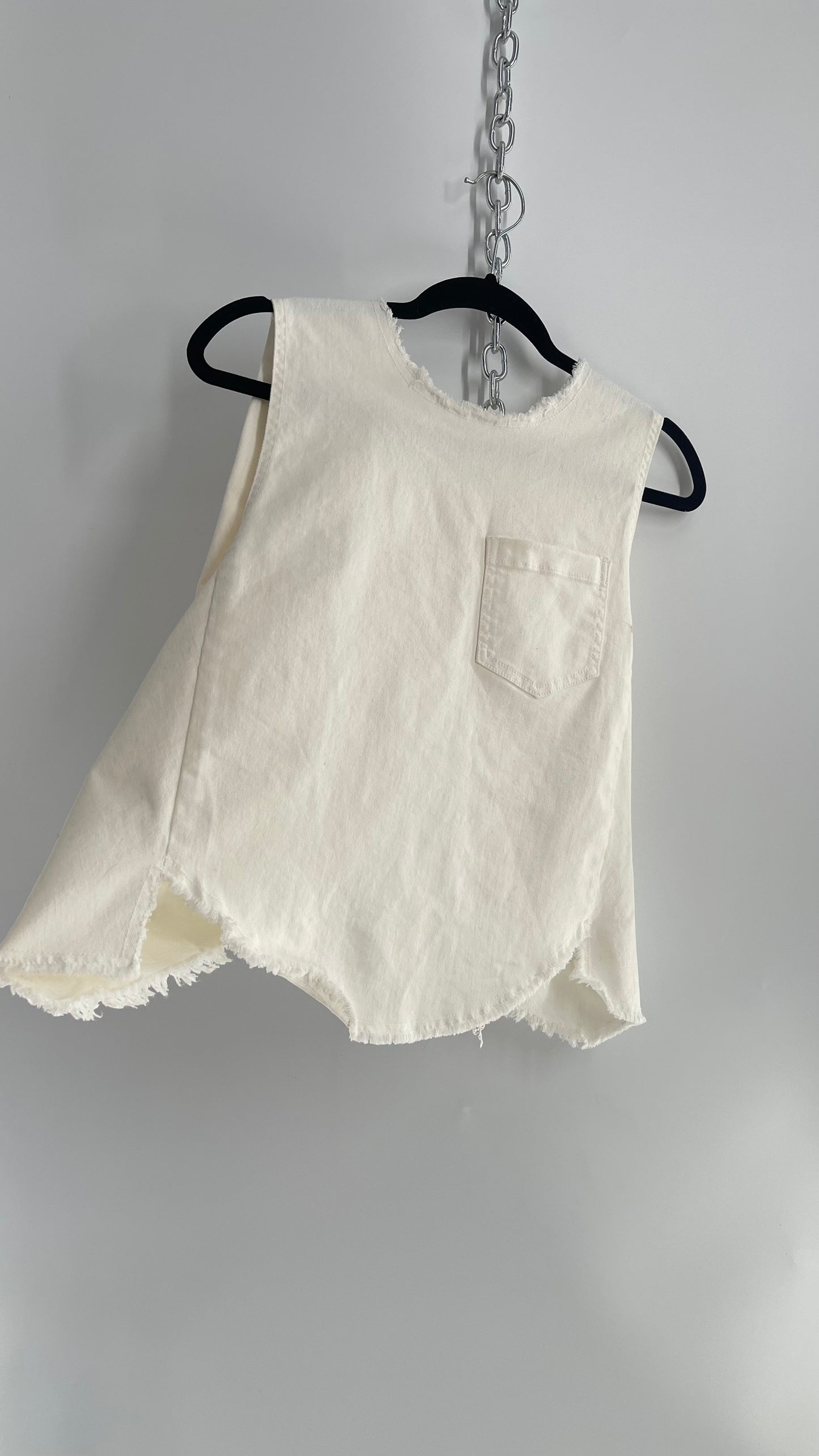 Anthropologie 1 by 0’2nd White Denim Sleeveless Cross Over Back Top with Tags Attached (2)