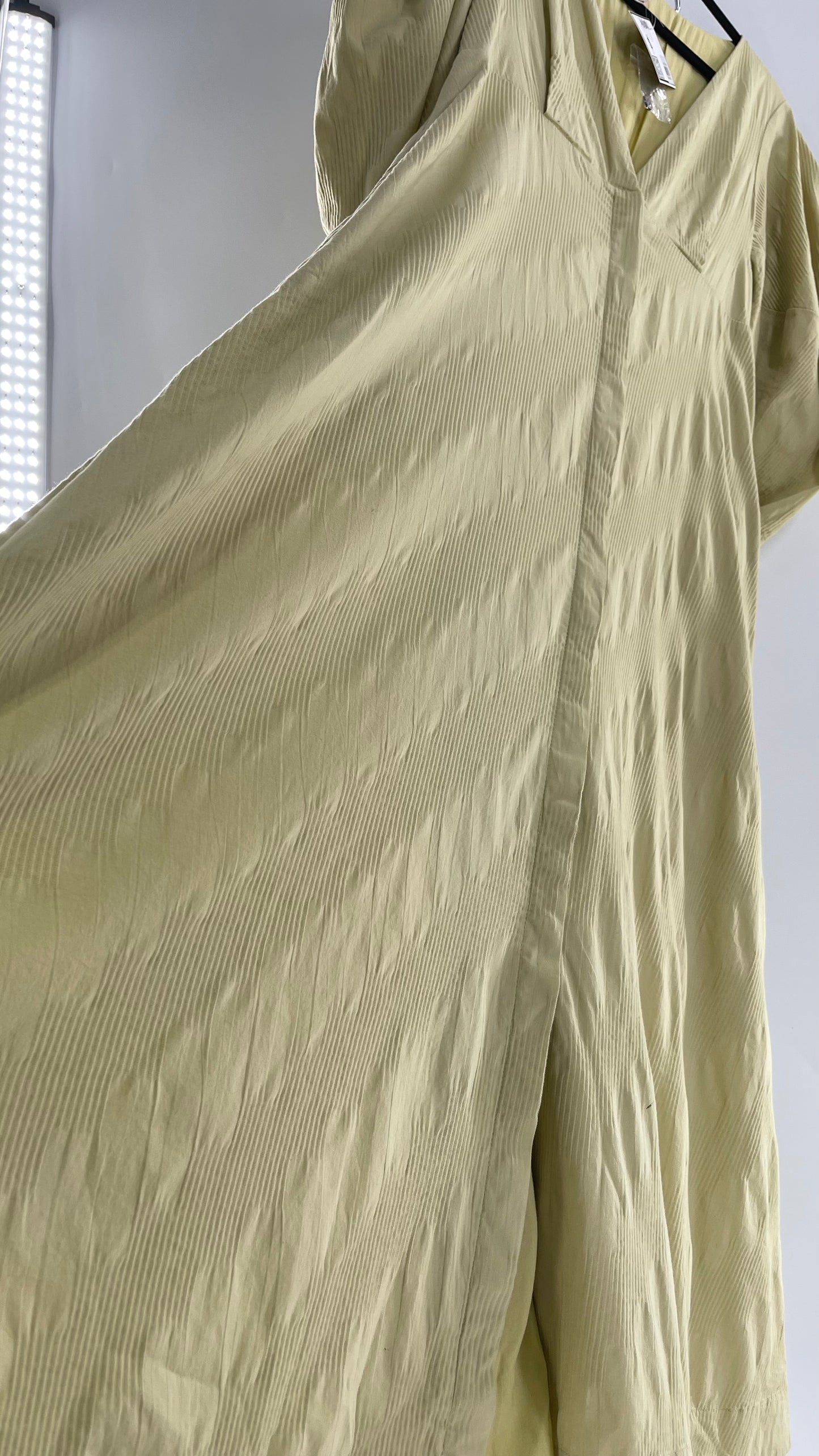 Free People Sage Green Textured Hidden Wooden Button Front Maxi with Back Pleating (Small)