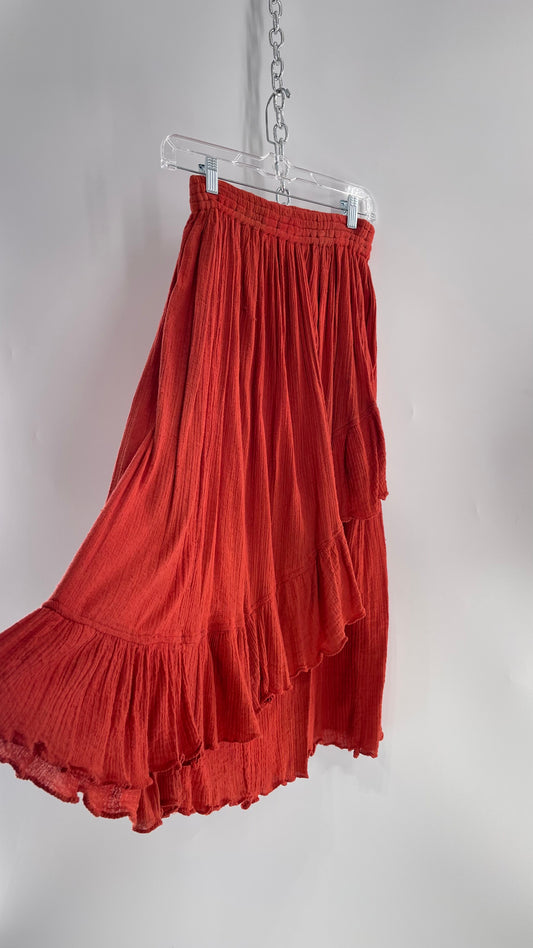 Vintage BEBE London Burnt Orange 100% Cotton Gauze Skirt (One Size)