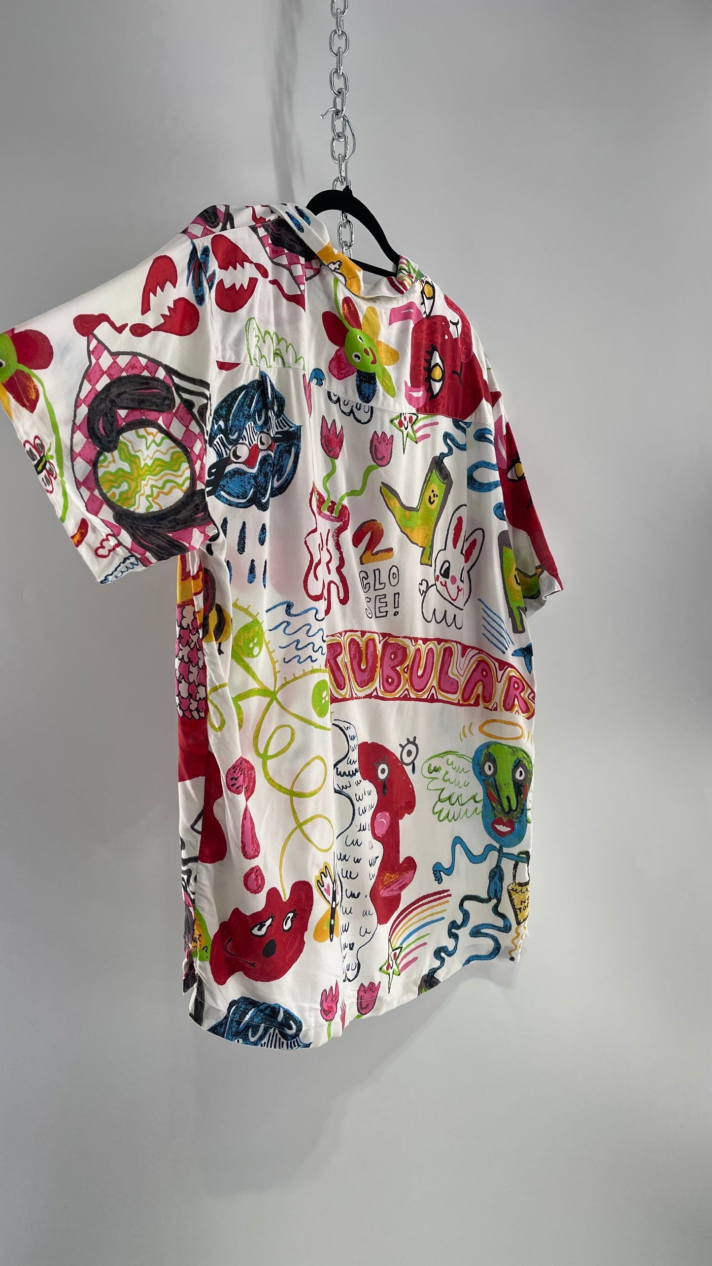 Urban Outfitters Happy Days Colorful Doodle Button Up (Large)