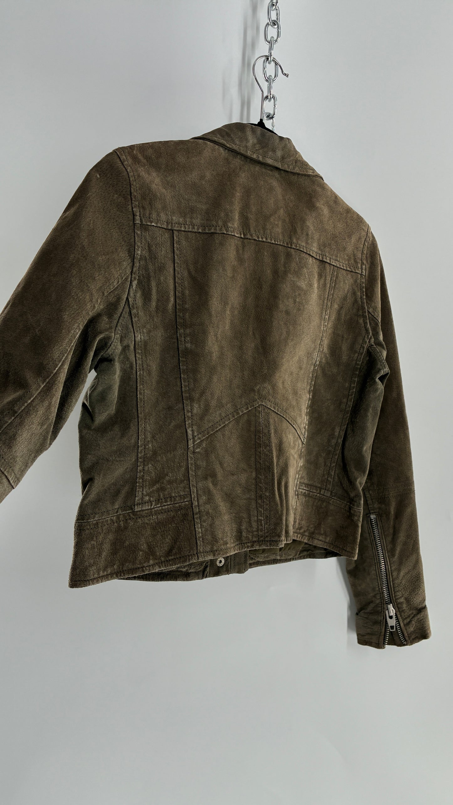 Vintage SL8 Genuine Suede Leather Motorcycle Style Jacket (Medium)