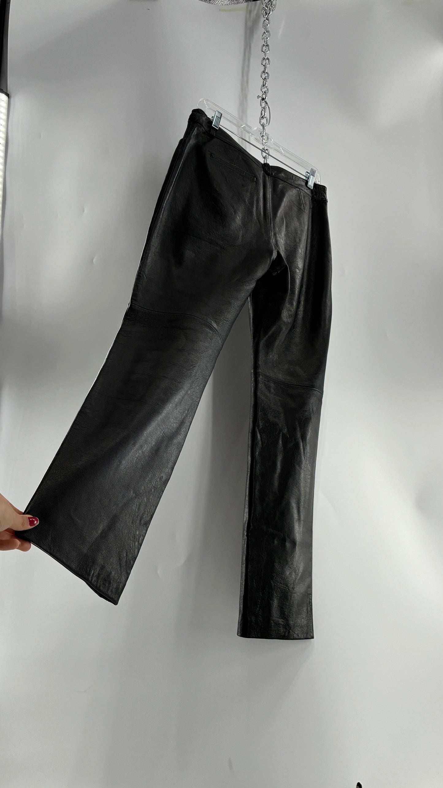 Vintage INC Black Soft Genuine Leather Side Closure Pants (6)