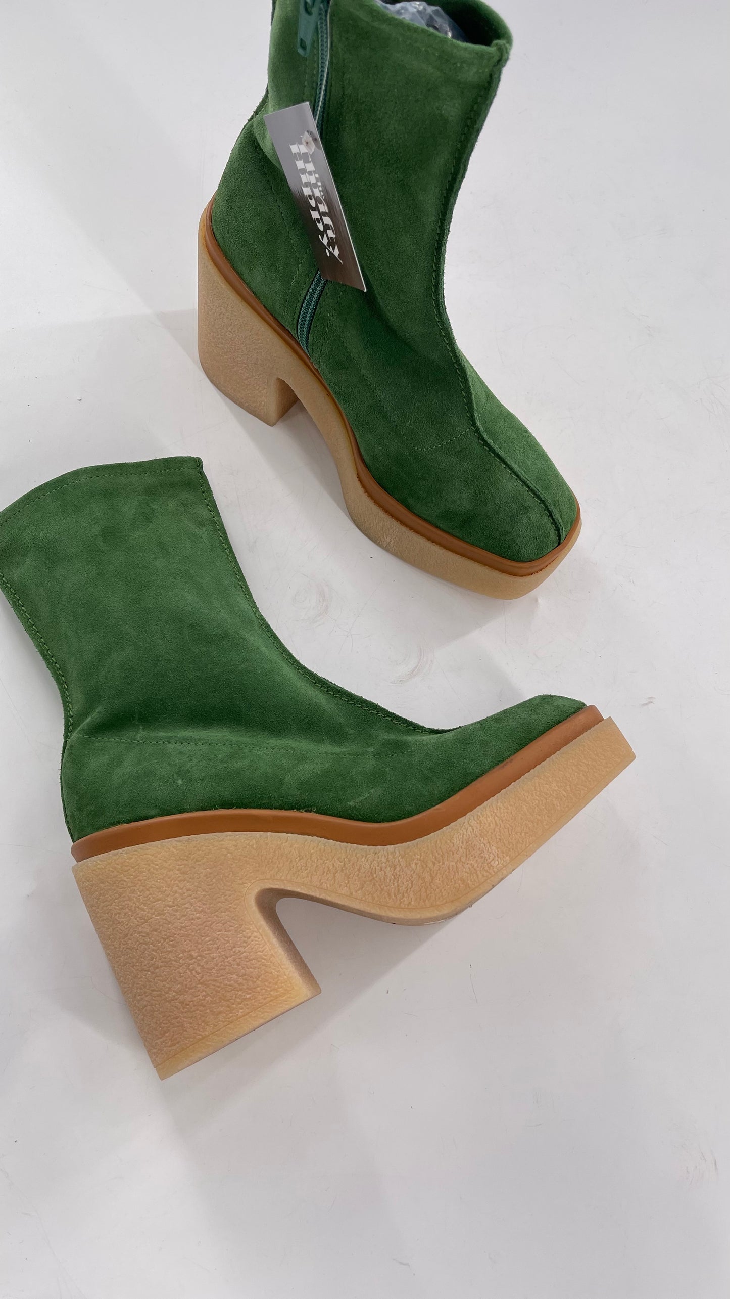 Free People Green Gigi Suede Leather Rubber Heel Boot (36.5)