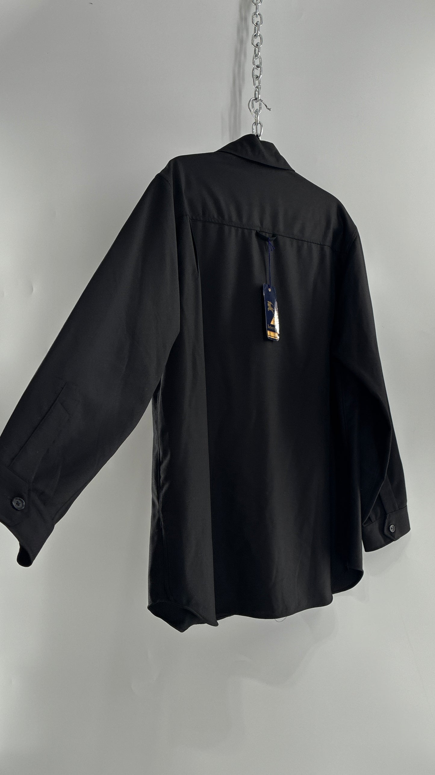 Vintage BURBERRY Black 100% Worsted Cashmere Button Up with Tags Attached (Small)