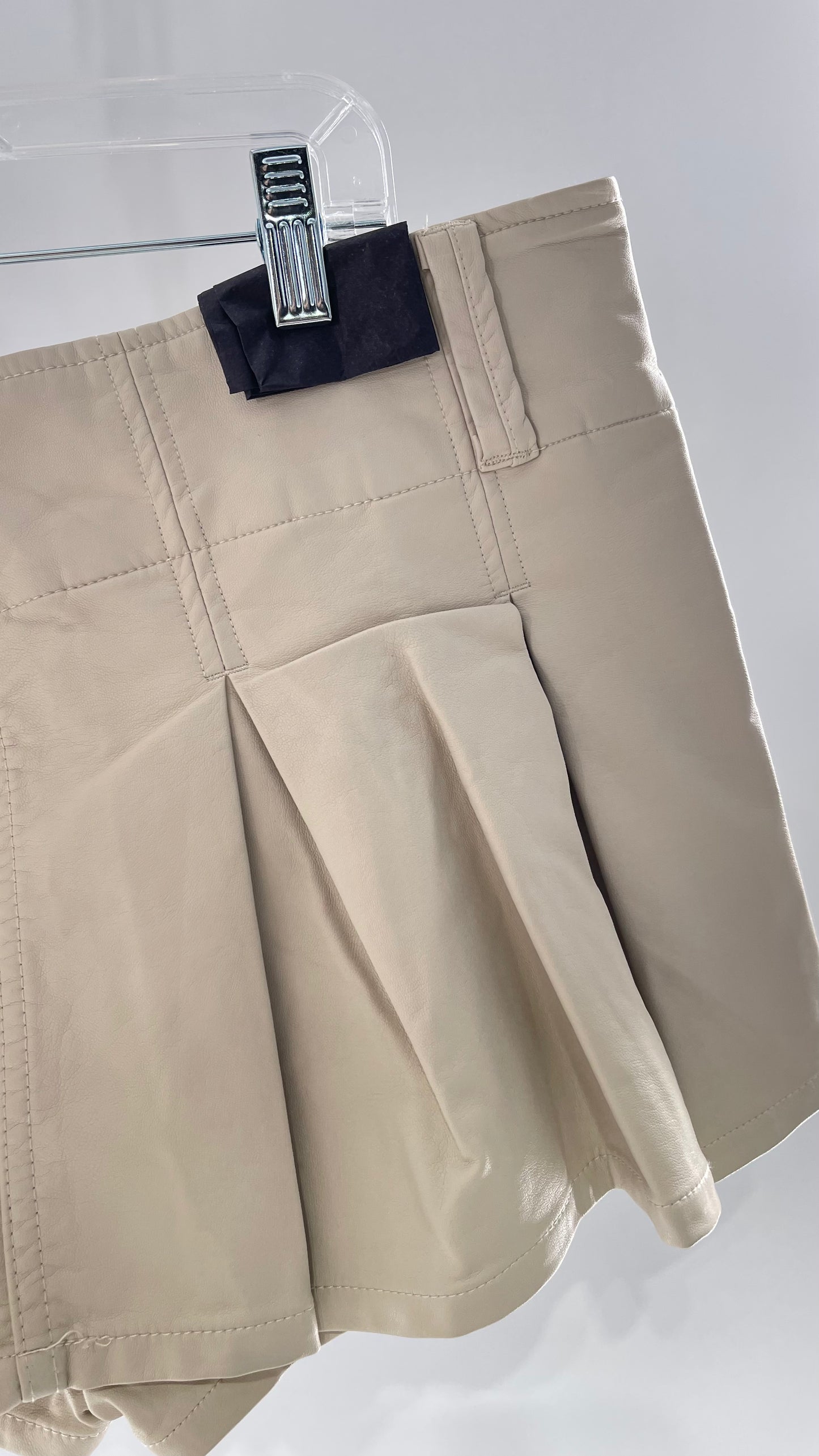 Free People Off White Pleated Vegan Leather Ultra Micro Mini Skirt with Hidden Built in Shorts (12)