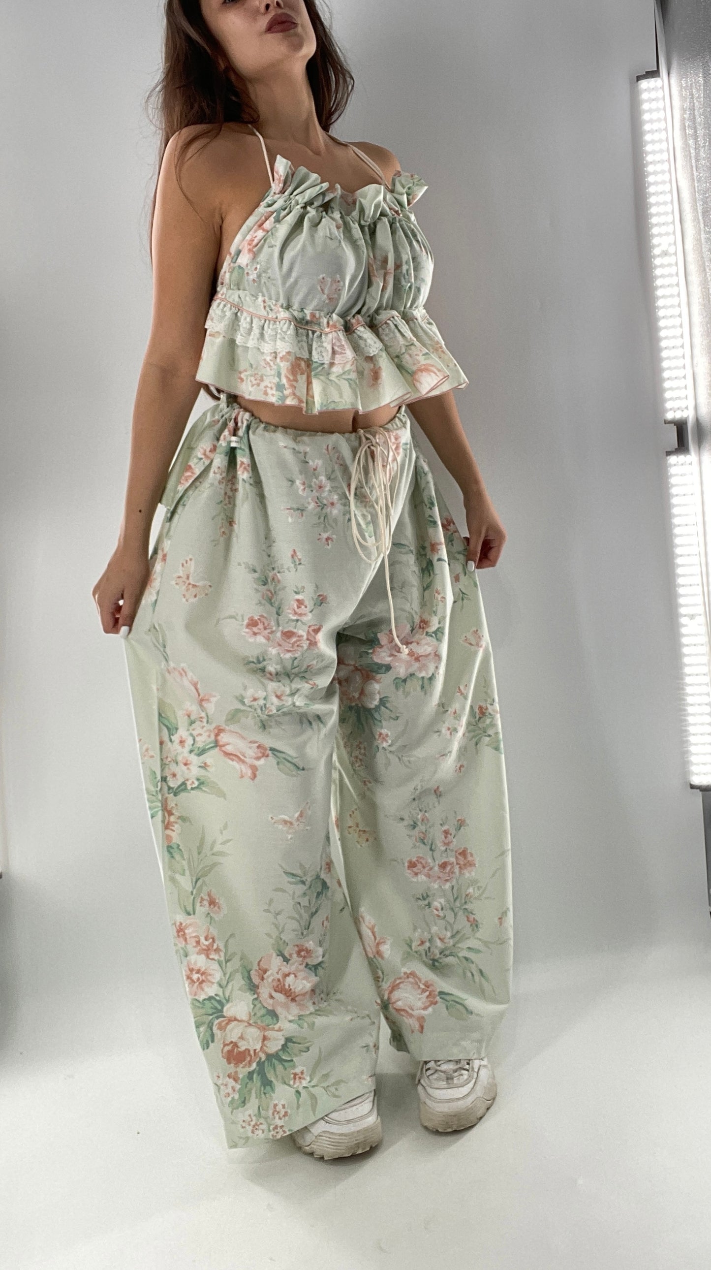 Vintage Set Covered in Delicate Dainty Florals, Butterflies, and Ruffles (One Size, Adjustable)