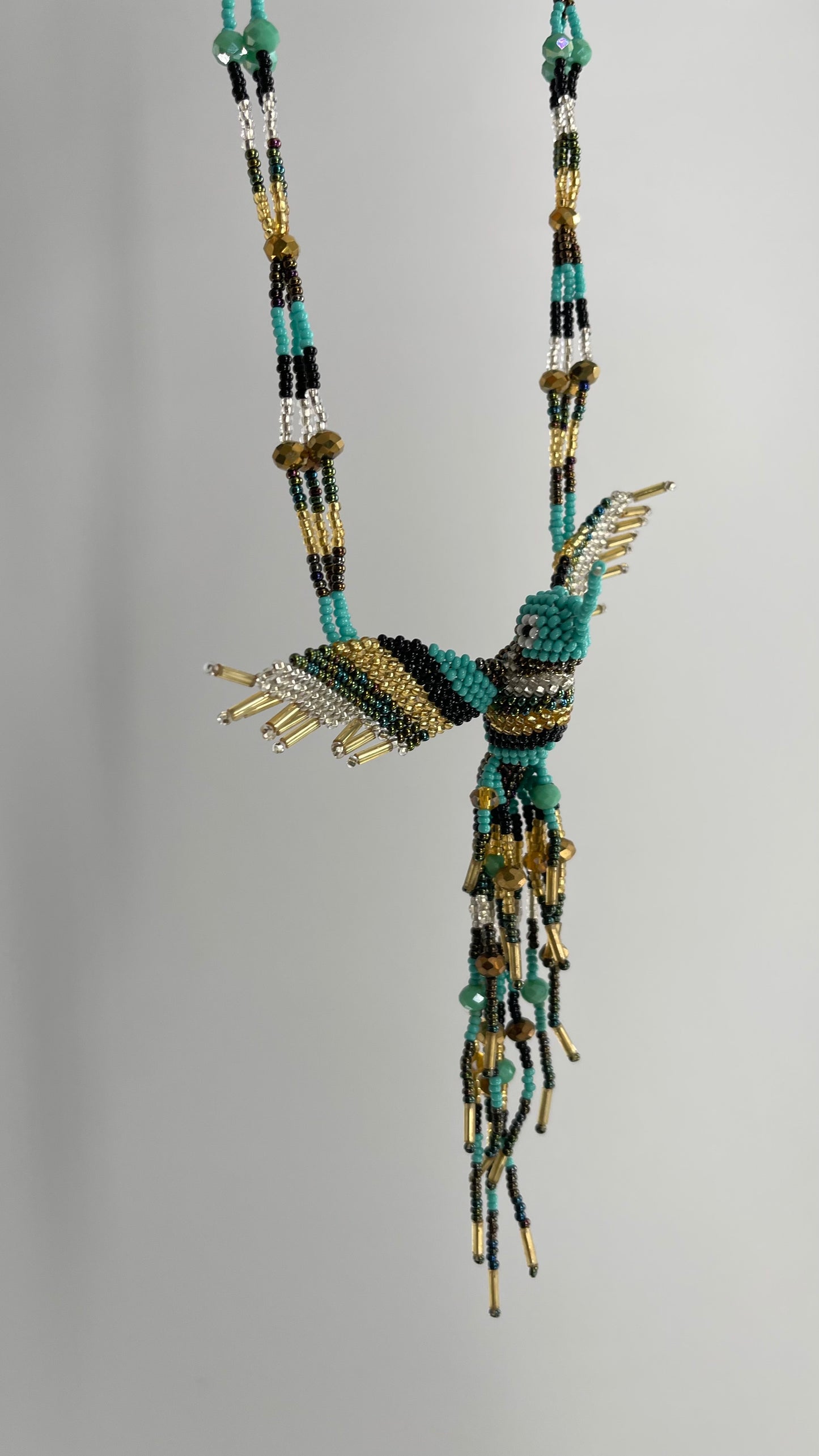 Vintage Beaded Turquoise 3D Handmade Bird Necklace