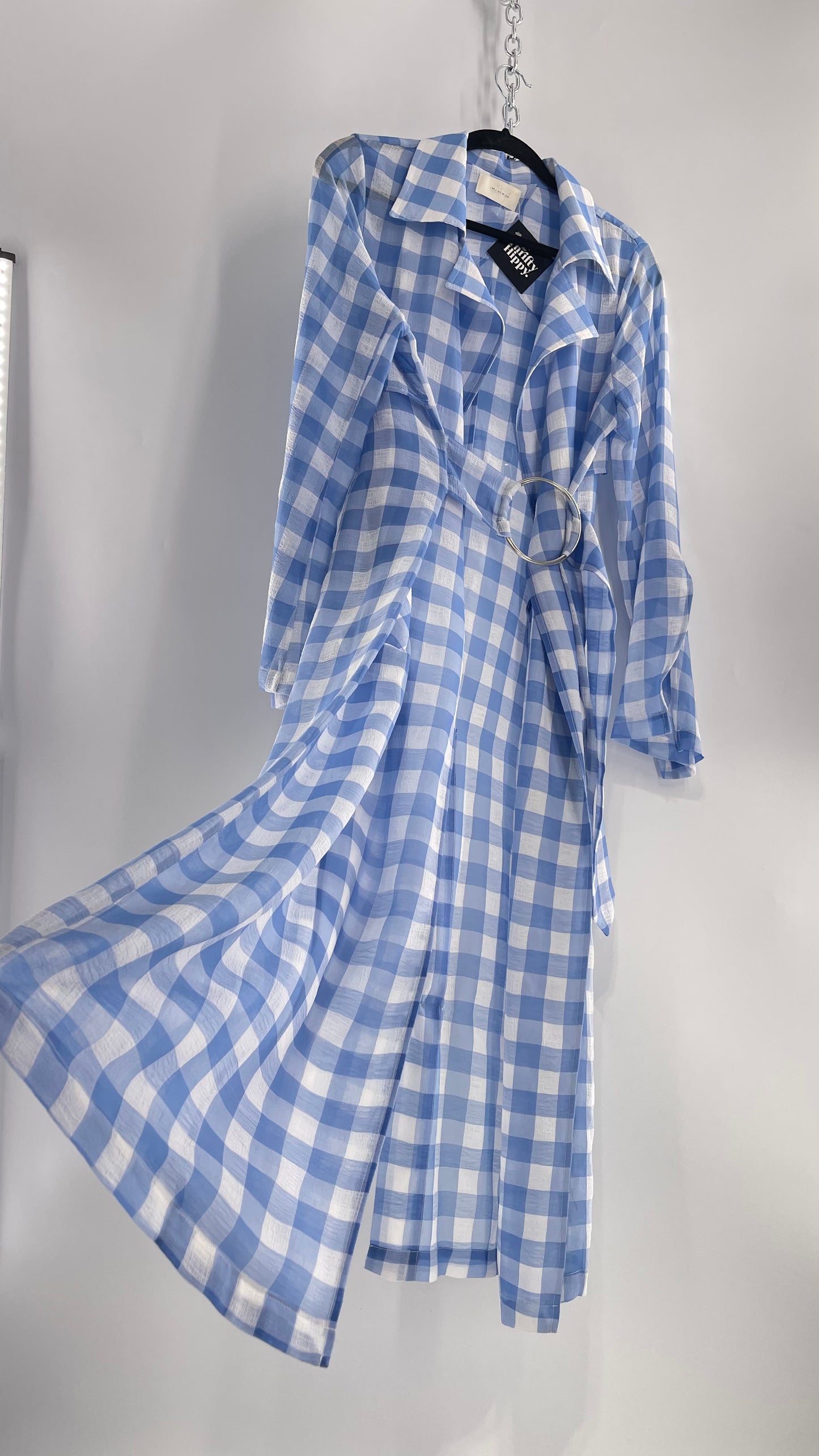 Capulet Anthropologie Gingham Baby Blue Coat/Cape (S)