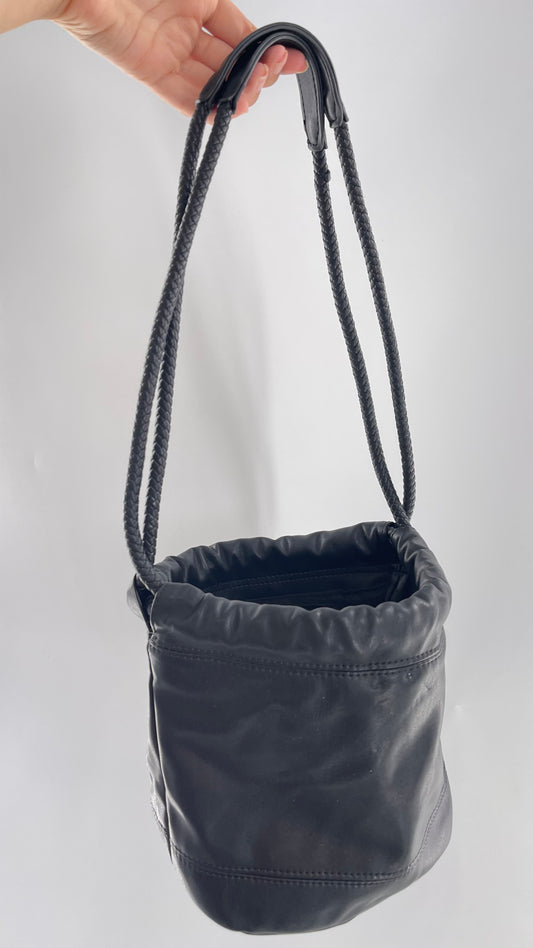 Urban Outfitters Black Adjustable Bucket Tank Vegan Leather Bag with Braided Handles
