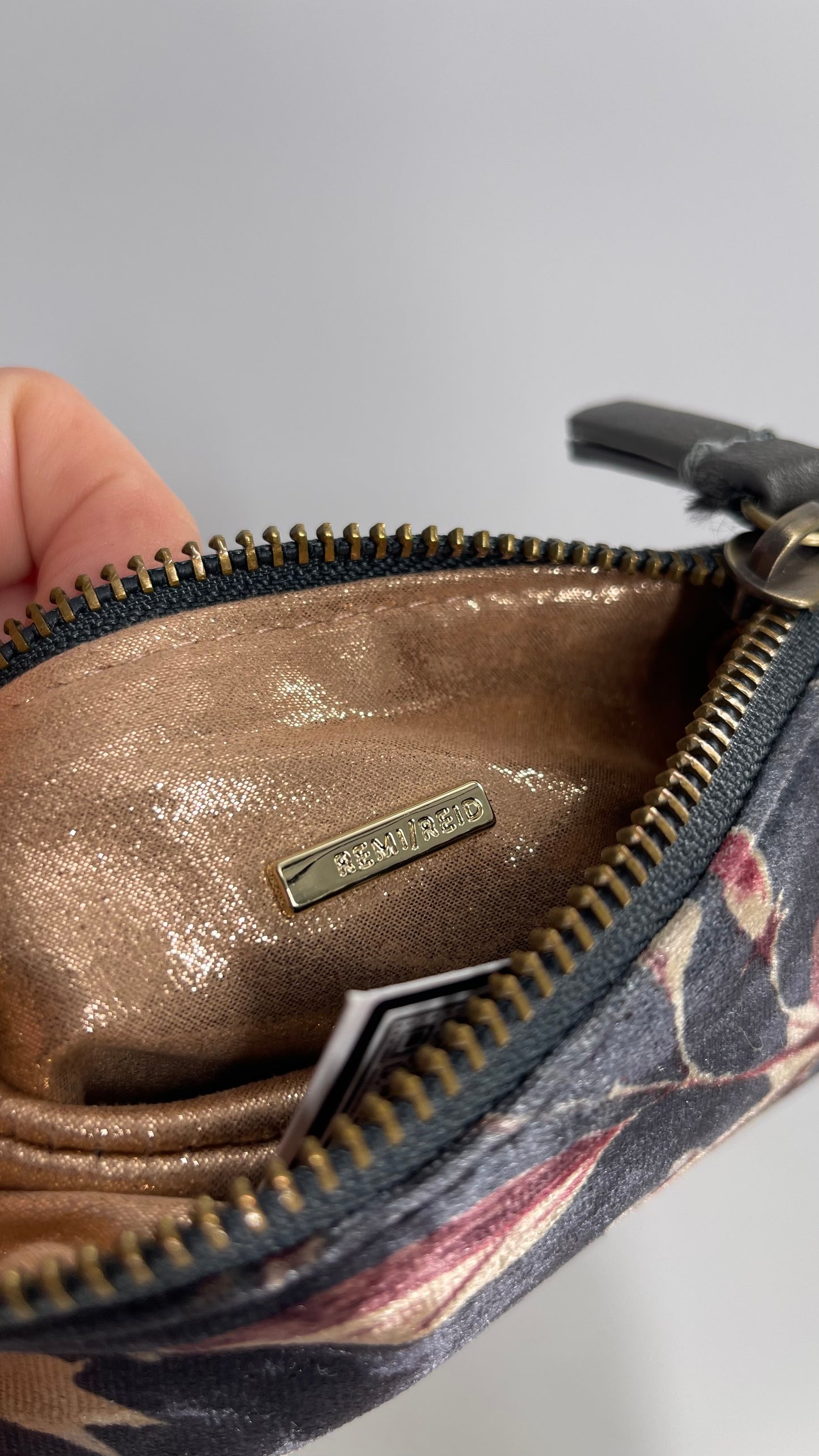 Remi & Reid Velvet Gray Floral Pouch
