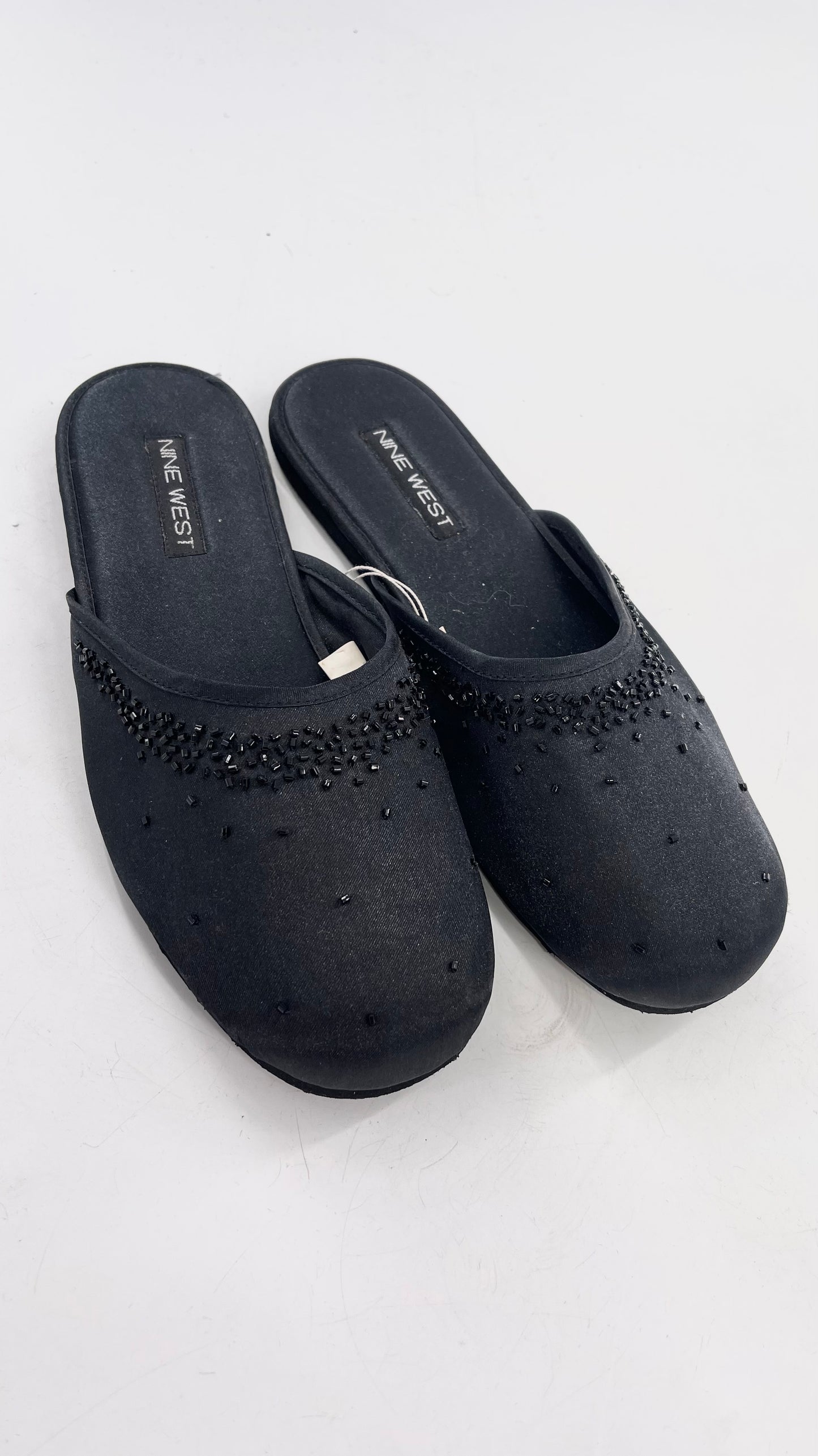 Vintage Nine West Black Satin Beaded Slipper Flats (9/10)