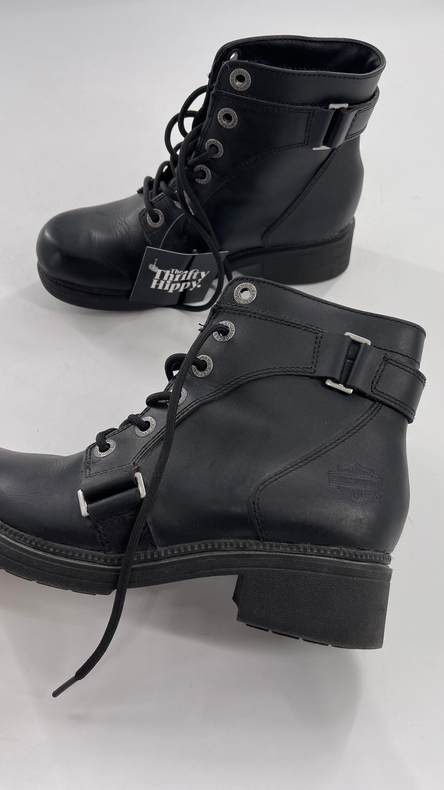 Harley Davidson Black Leather Combat Boots (8.5)